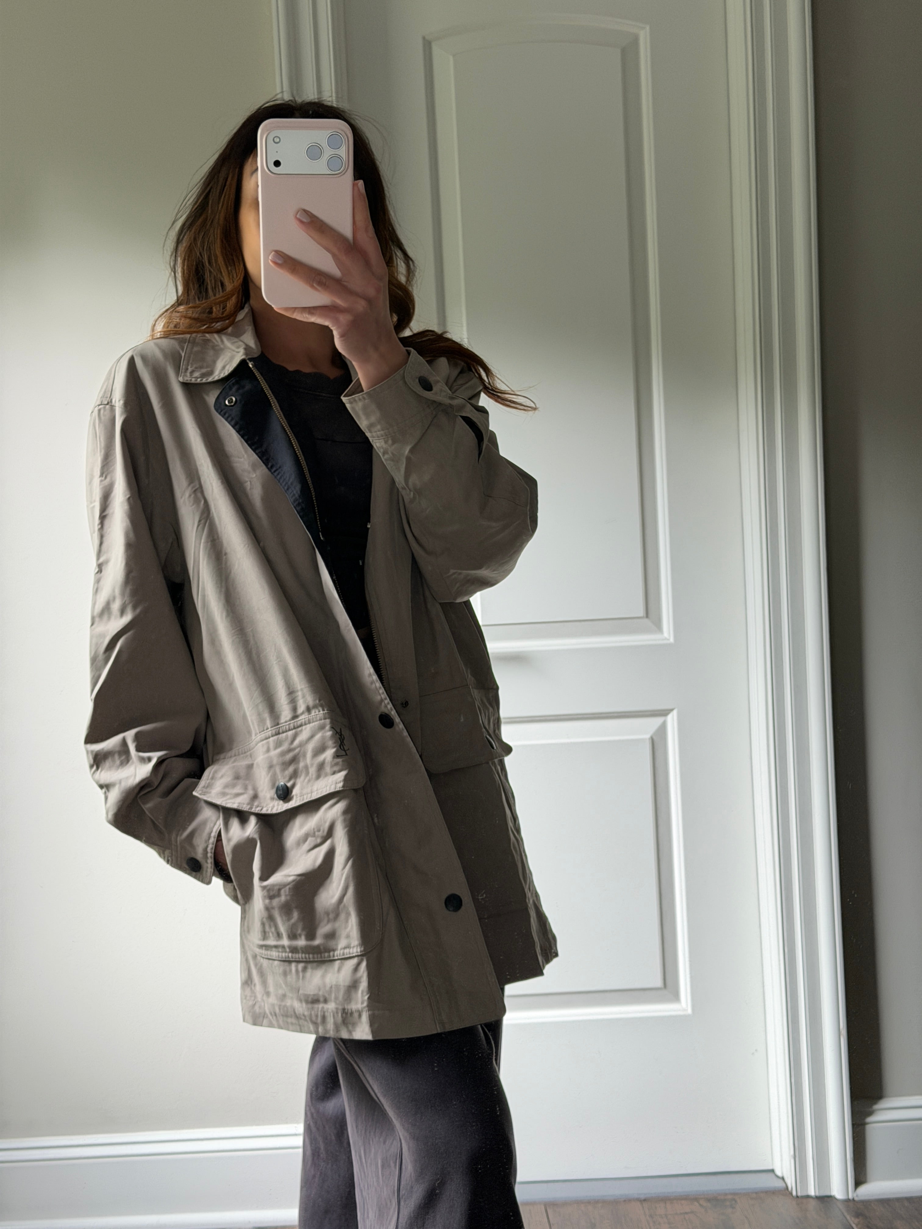 Saint Laurent Dark Khaki Windreaker Jacket w Double Pocket