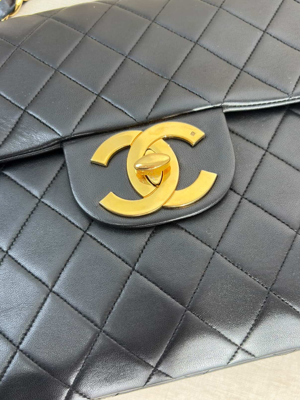 Chanel Maxi Flap Bag Black Quilted Leather 24K Gold Plated CC Vintage 1991-1994
