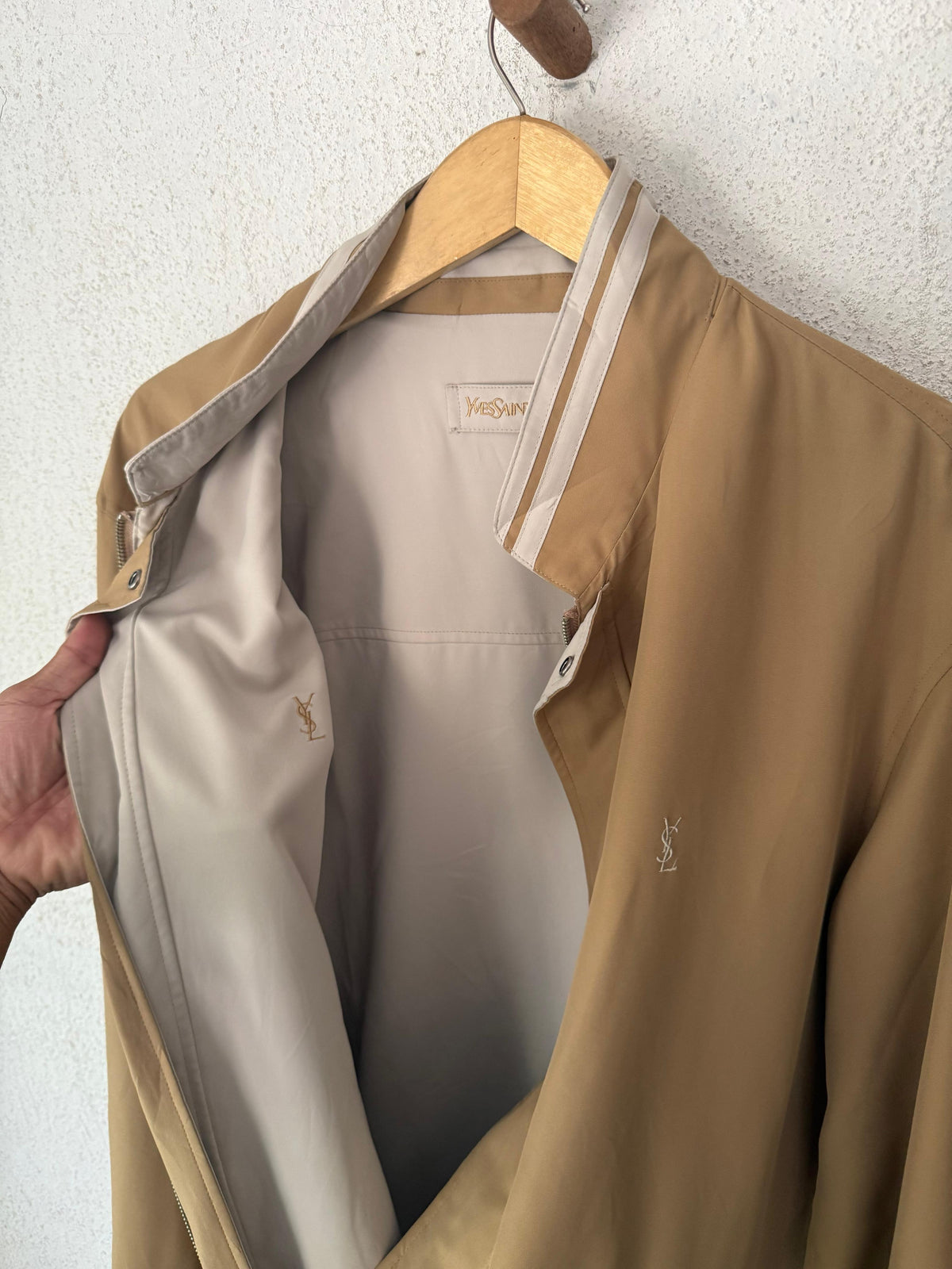 Yves Saint Laurent Vintage YSL Reversible Khaki Beige Windbreaker Bomber Jacket Size 100