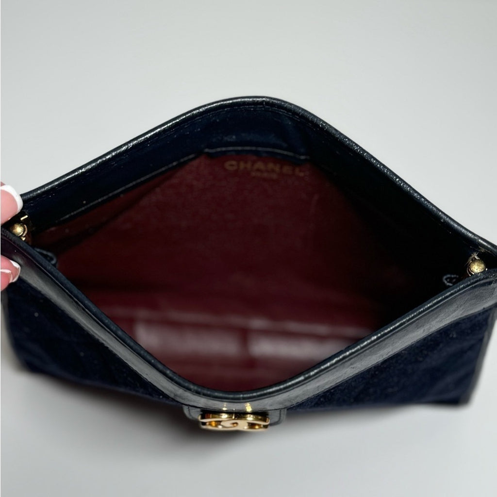 Vintage Chanel CC Jersey Frame Clutch CC Logo Gold Hardware