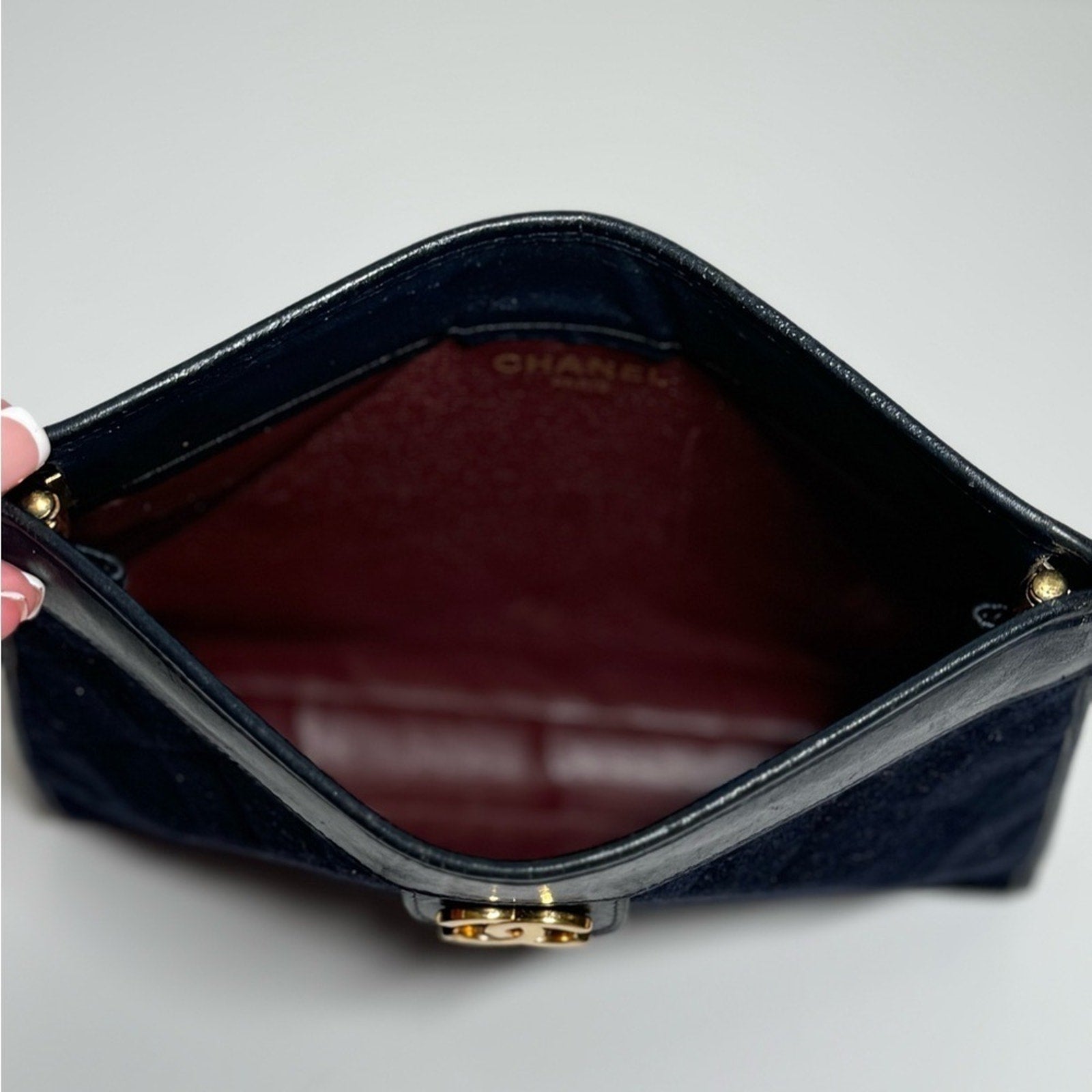 Vintage Chanel CC Jersey Frame Clutch CC Logo Gold Hardware