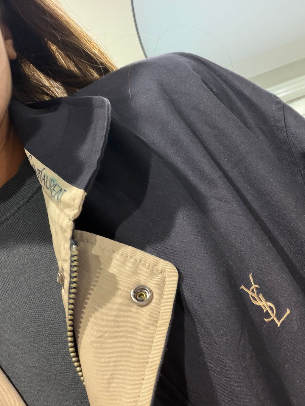 Yves Saint Laurent Vintage YSL Reversible Black Khaki Windbreaker Bomber Jacket Size 100