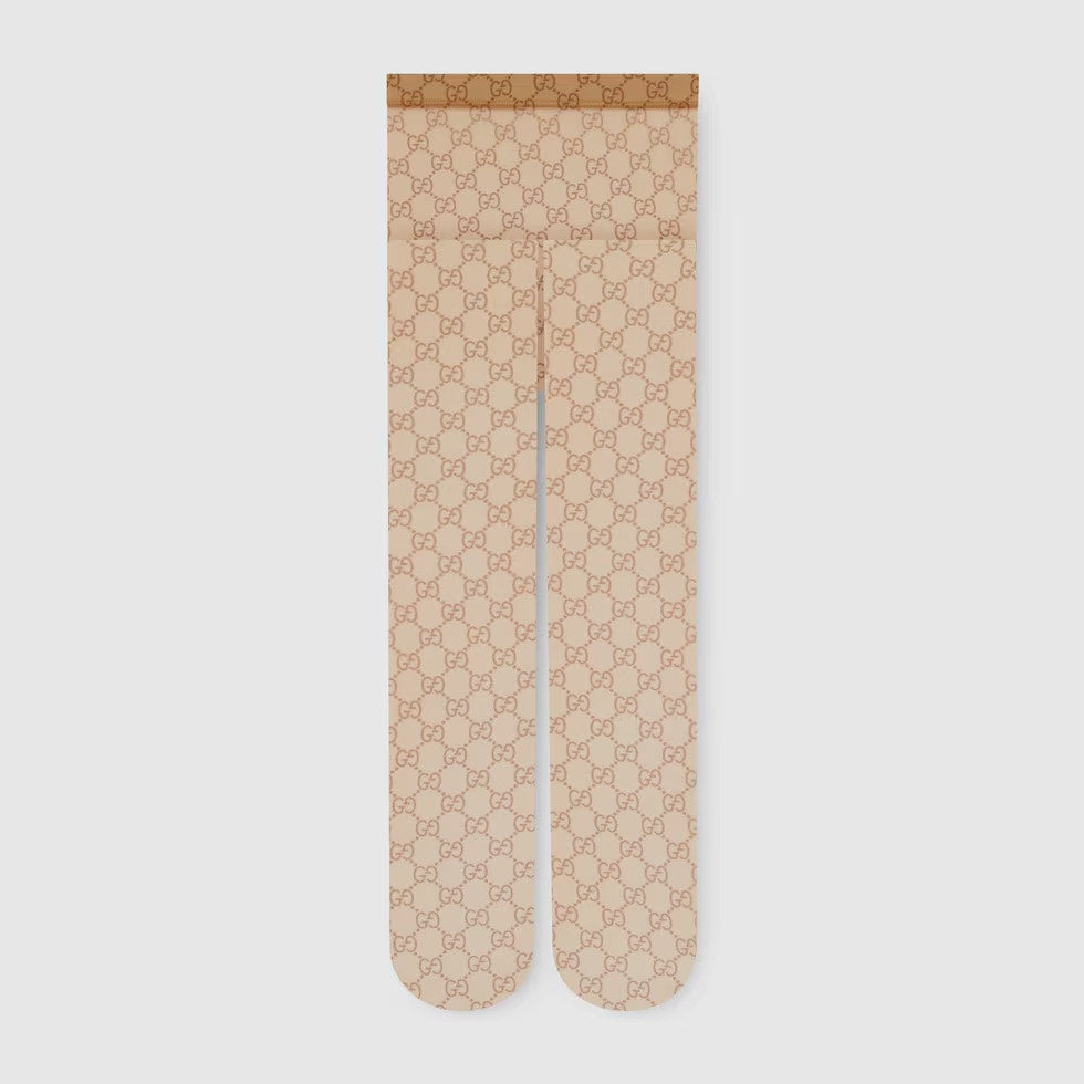 Gucci GG Logo Tights Beige Stretch Nylon Size Small | Fall Winter 2025 | NWT