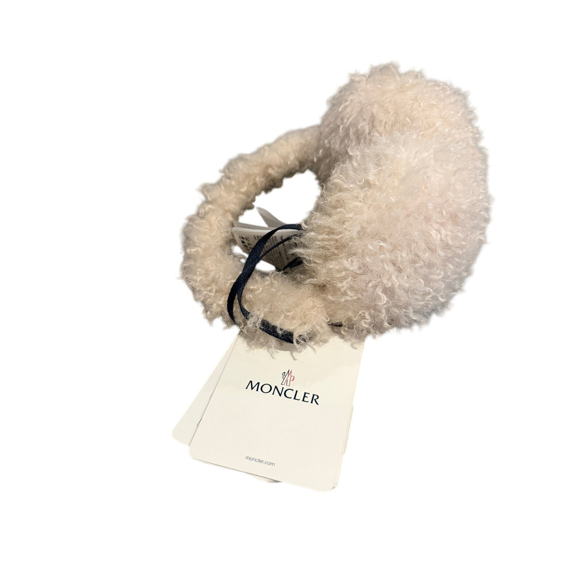 Moncler Fluffy Teddy Earmuffs Light Beige Logo Headband Made in Italy NWT