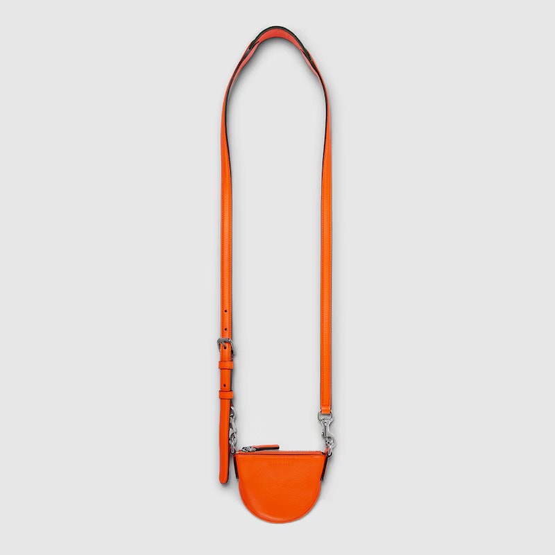 Gucci Nano B Bag Bright Orange Grainy Leather Crossbody with Web Strap NWT
