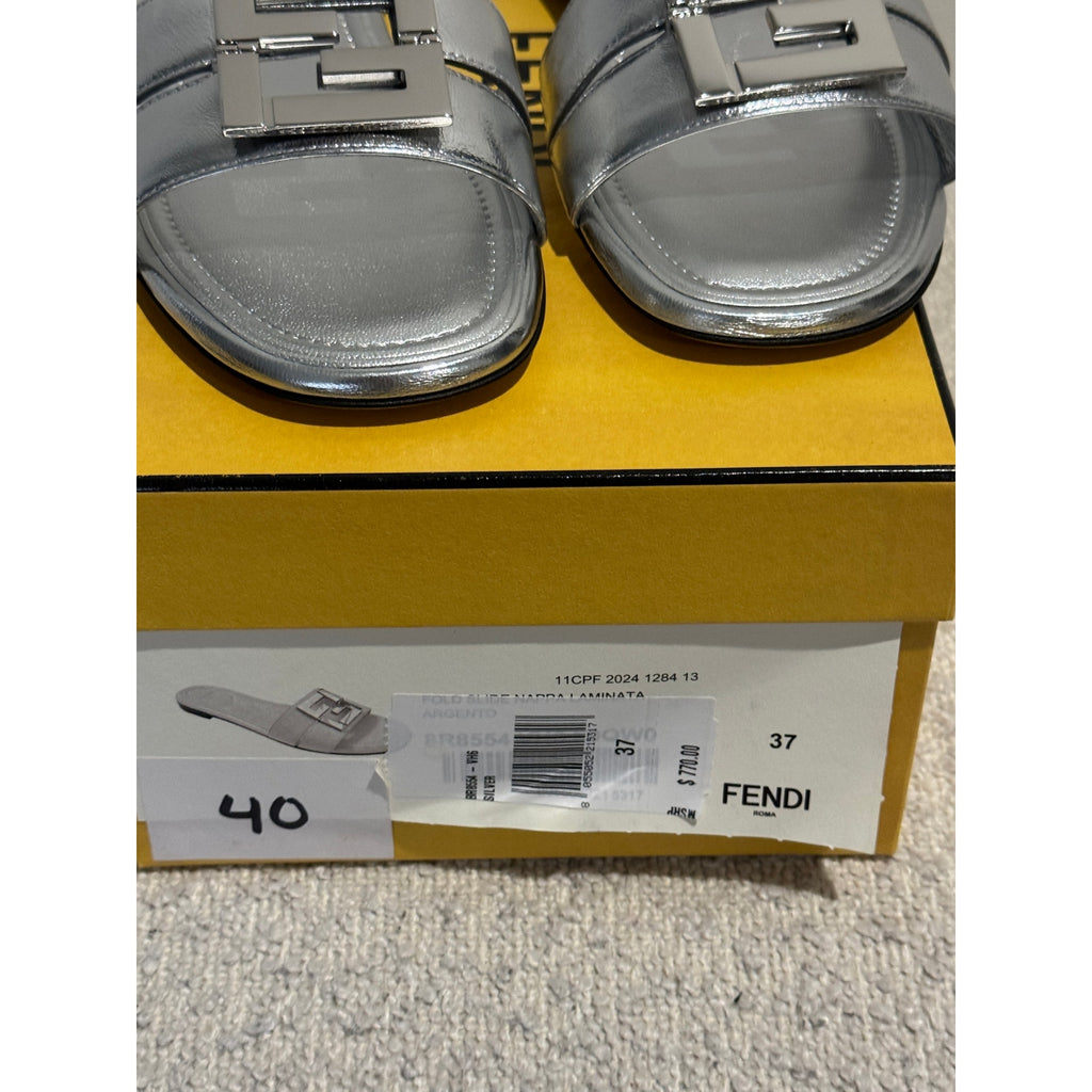 Fendi FFold Metallic Leather Sandals size 37 BNIB