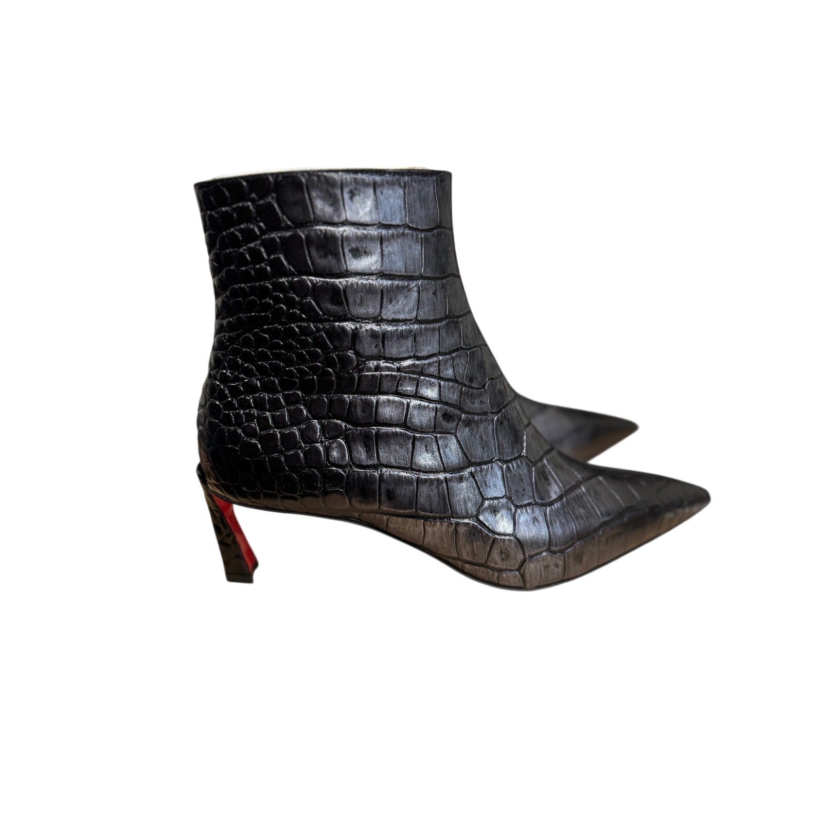 Christian Louboutin Condora Gunmetal Croc-Embossed Booties 55mm | New in Box 37