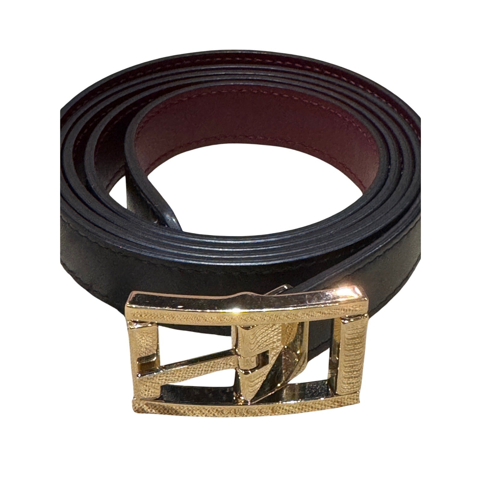 Gucci Reversible Black & Rosso Ancora Leather Belt Size 95 Light Gold Buckle NWOT