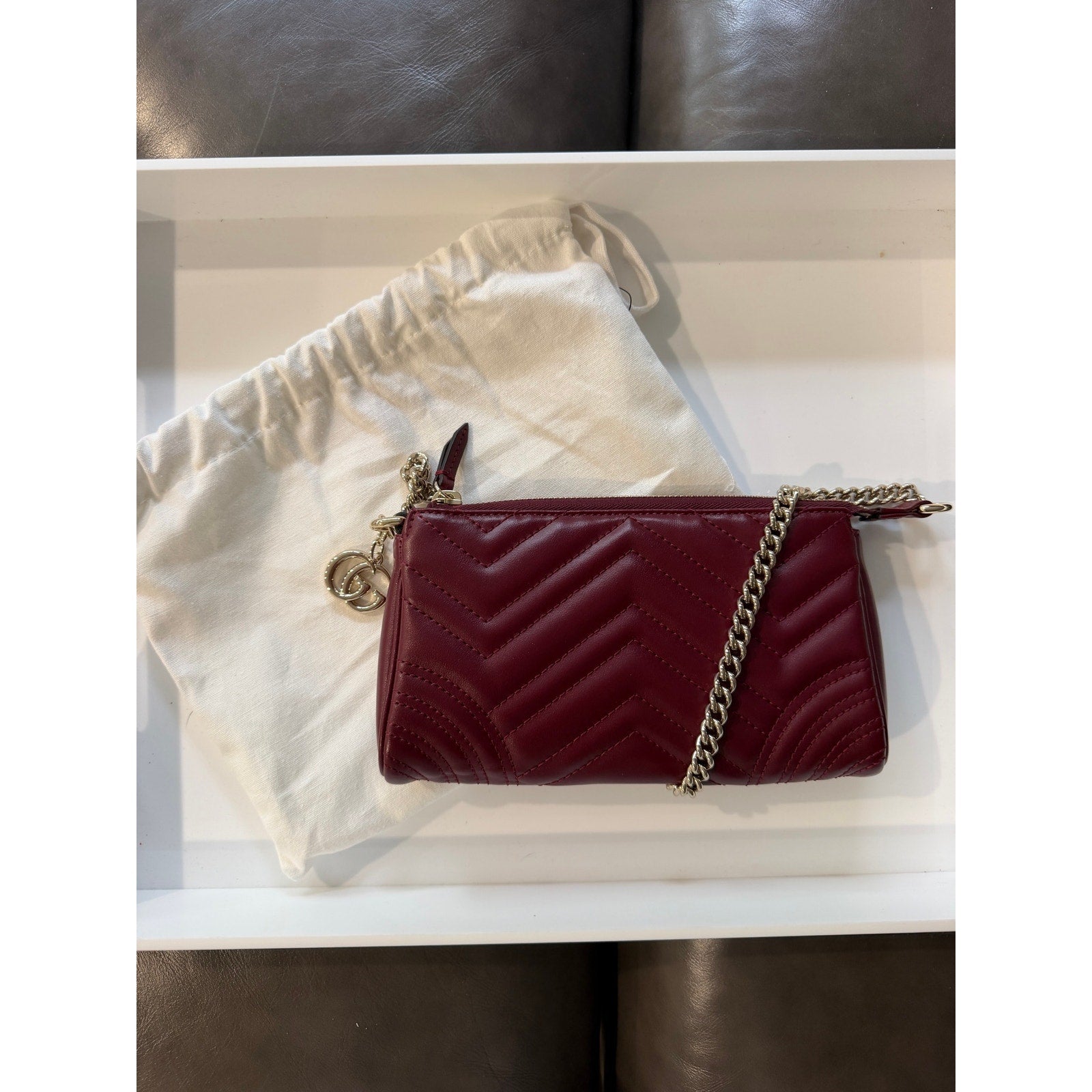 Gucci GG Marmont Small Shoulder Bag Bordeaux Matelassé Leather Gold Hardware NWT