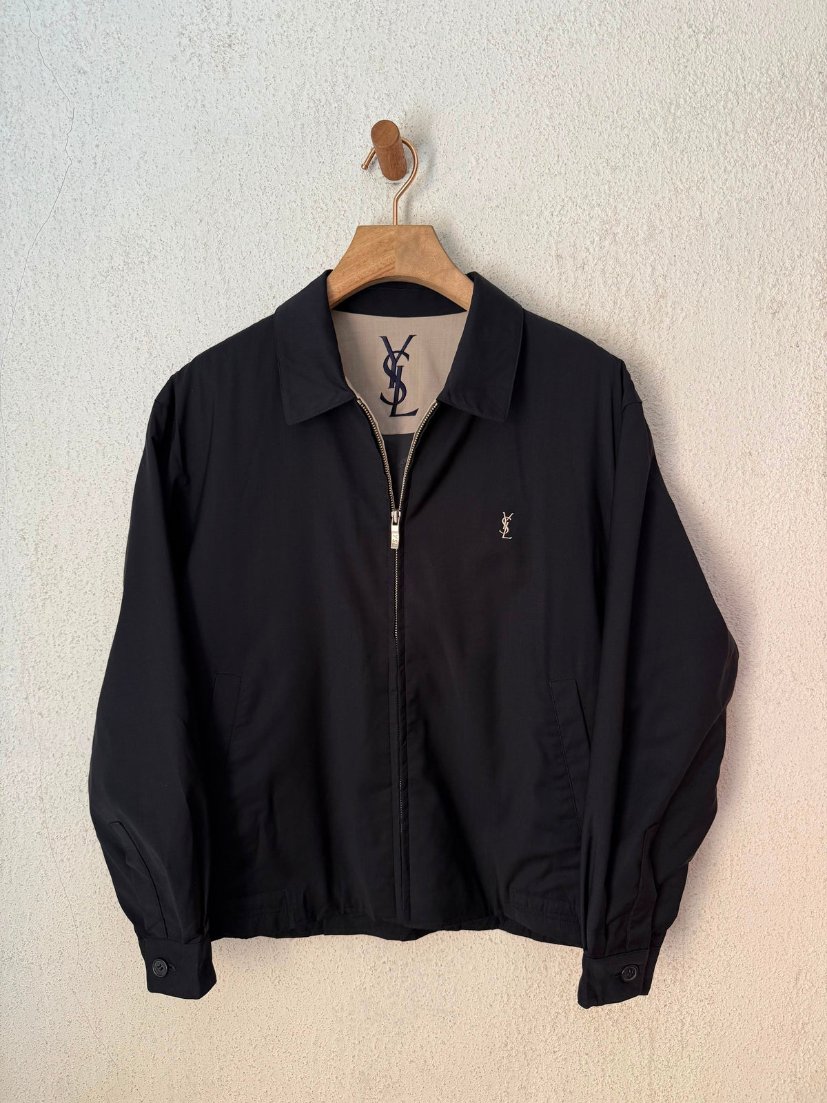 Yves Saint Laurent Pour Homme Black YSL Logo Bomber Windbreaker Jacket Size 95