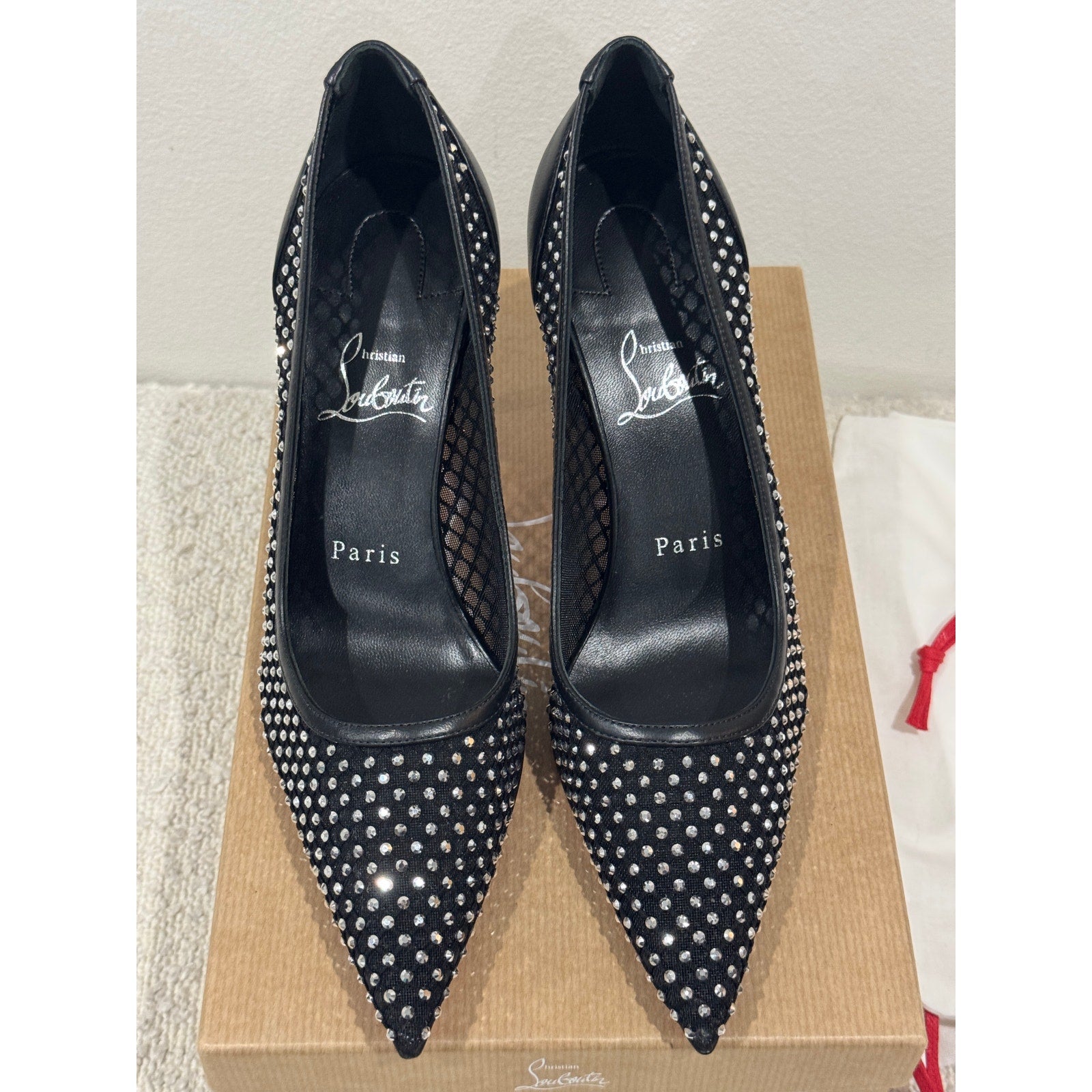 Christian Louboutin Apostropha Mesh Strass Pumps 80mm Black Crystal | BNIB 36.5