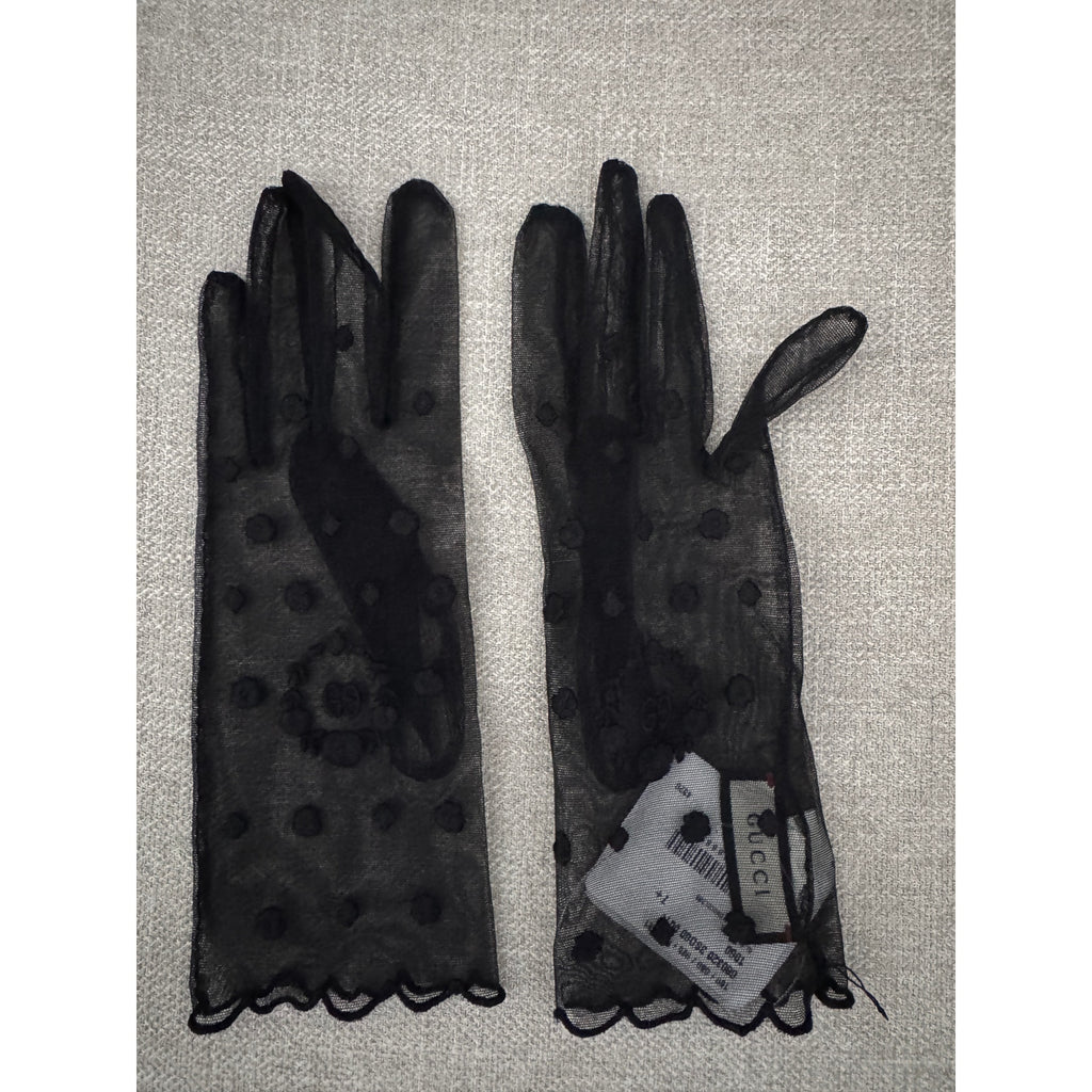 Gucci Embroidered Polka-Dot Tulle Gloves NWT Size Medium 7.5