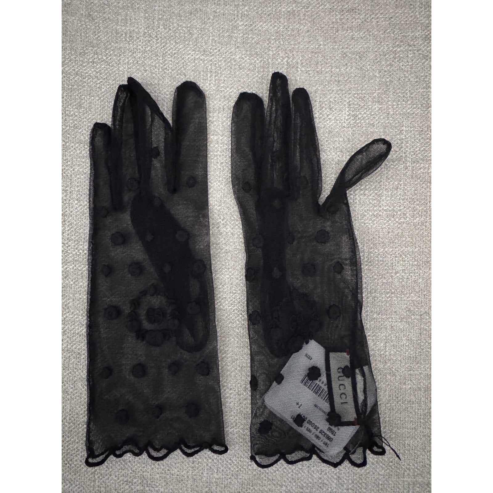 Gucci Embroidered Polka-Dot Tulle Gloves NWT Size Medium 7.5