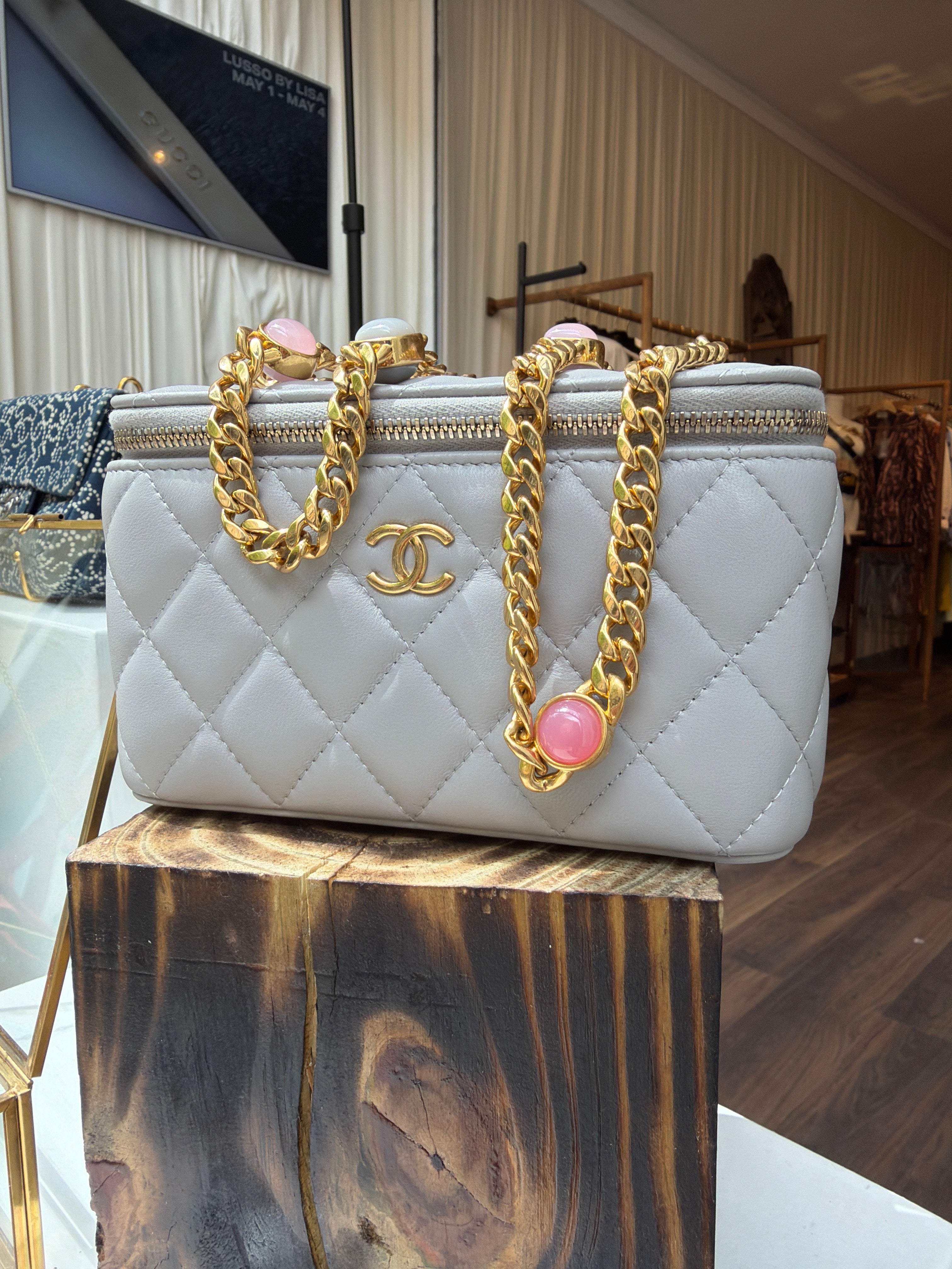 Chanel Lambskin Resin Chain Grey Vanity
