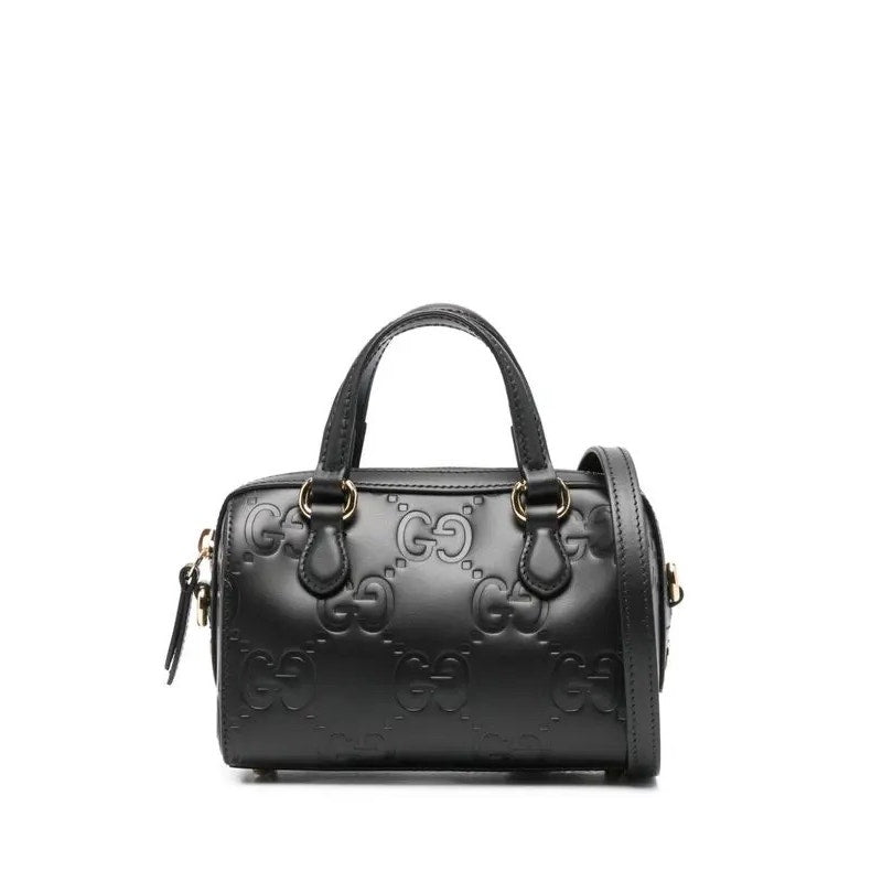 Gucci GG Super Black Mini Tote Bag Black Debossed GG Leather Crossbody NWT