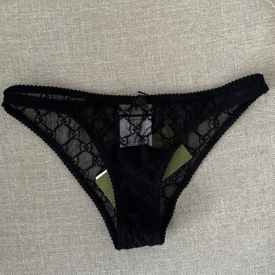 GUCCI SHEER LOGO PANTY BLACK NWT Size Small