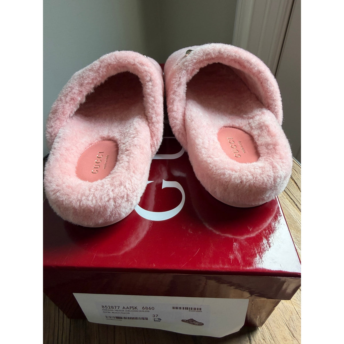 Gucci Horsebit Merino Wool Pink Mules Flat Slides Women’s Shoes Size 37