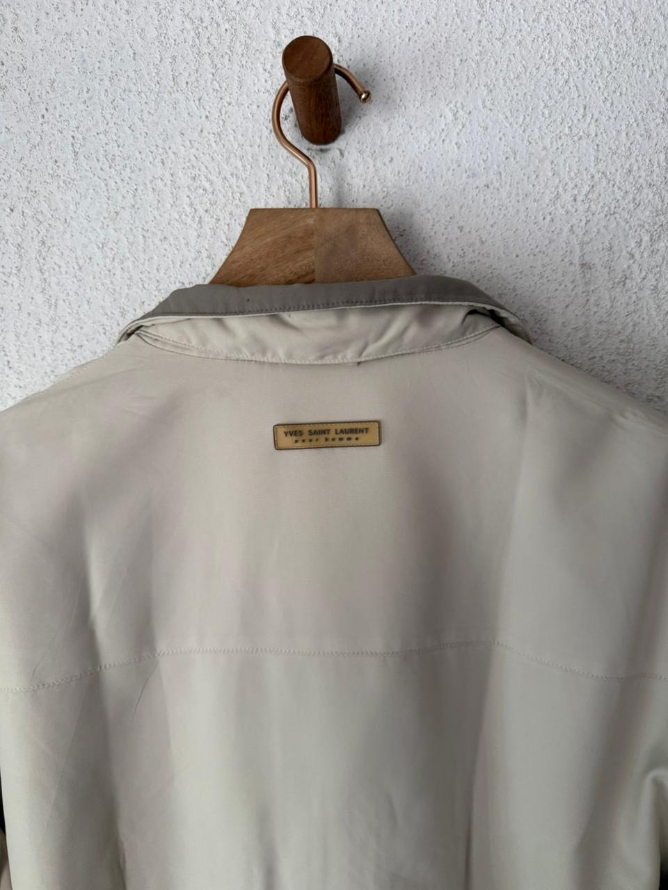 Yves Saint Laurent YSL Logo Harrington Jacket Cream Stone Gray Collar Windbreaker