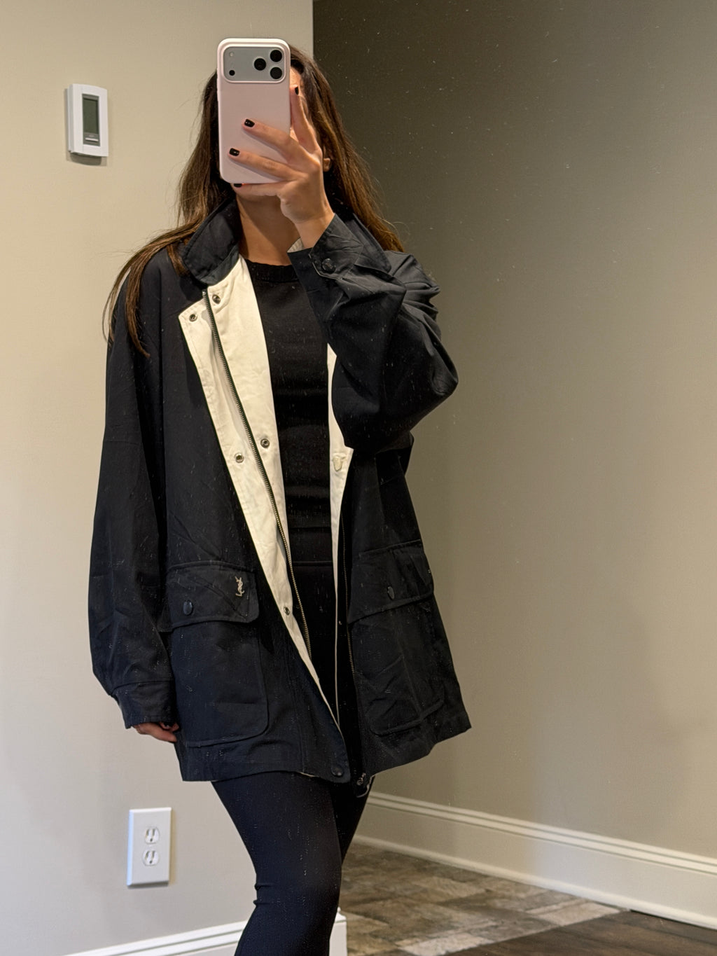 Yves Saint Laurent Vintage YSL Reversible White Black Windbreaker Bomber Jacket
