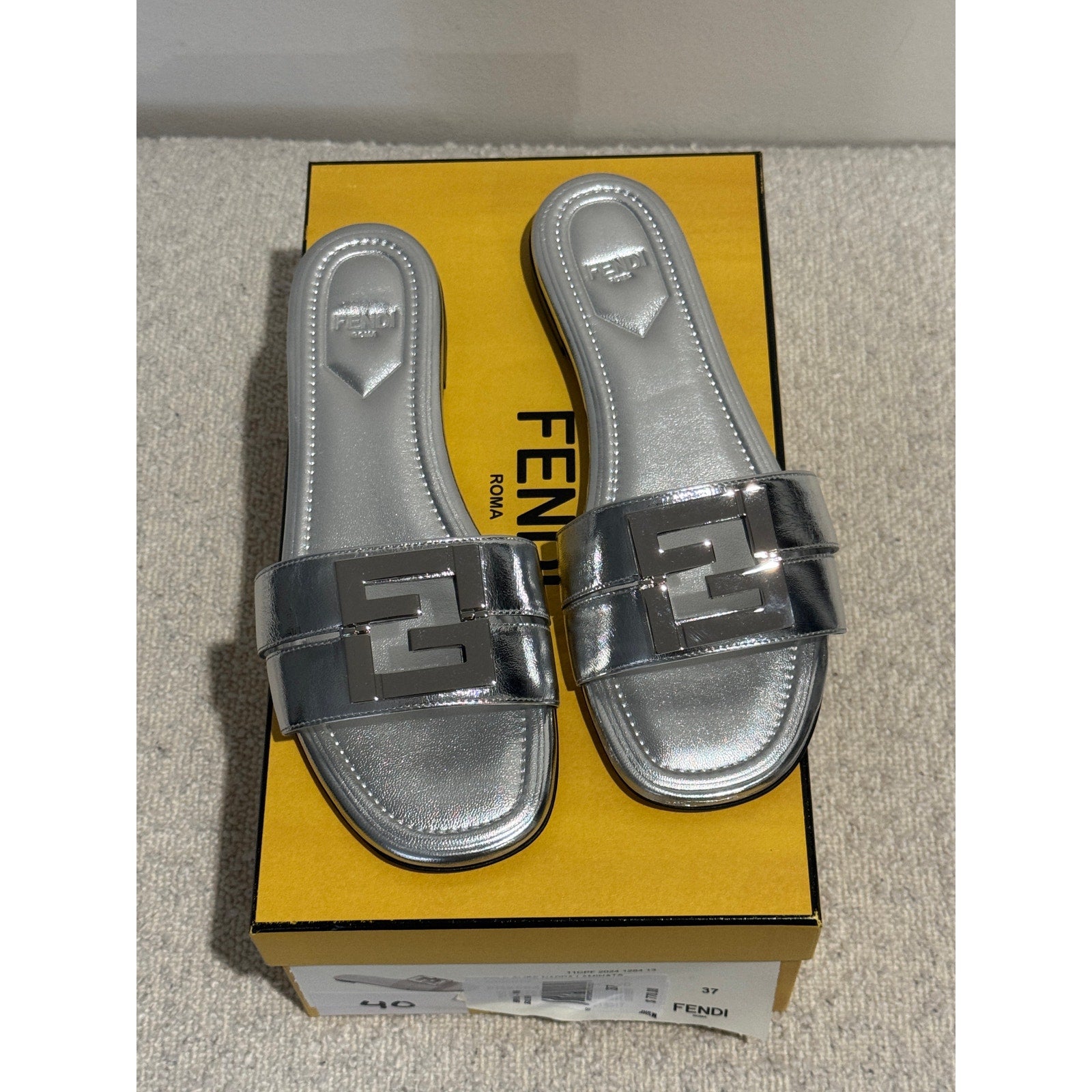 Fendi FFold Metallic Leather Sandals size 37 BNIB