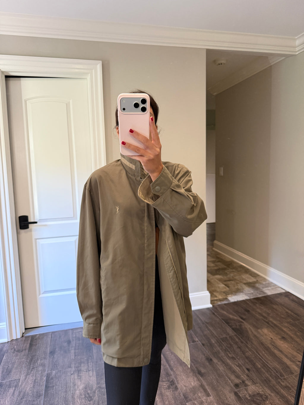 Yves Saint Laurent Vintage YSL Reversible Windbreaker Bomber Jacket Khaki Size 95