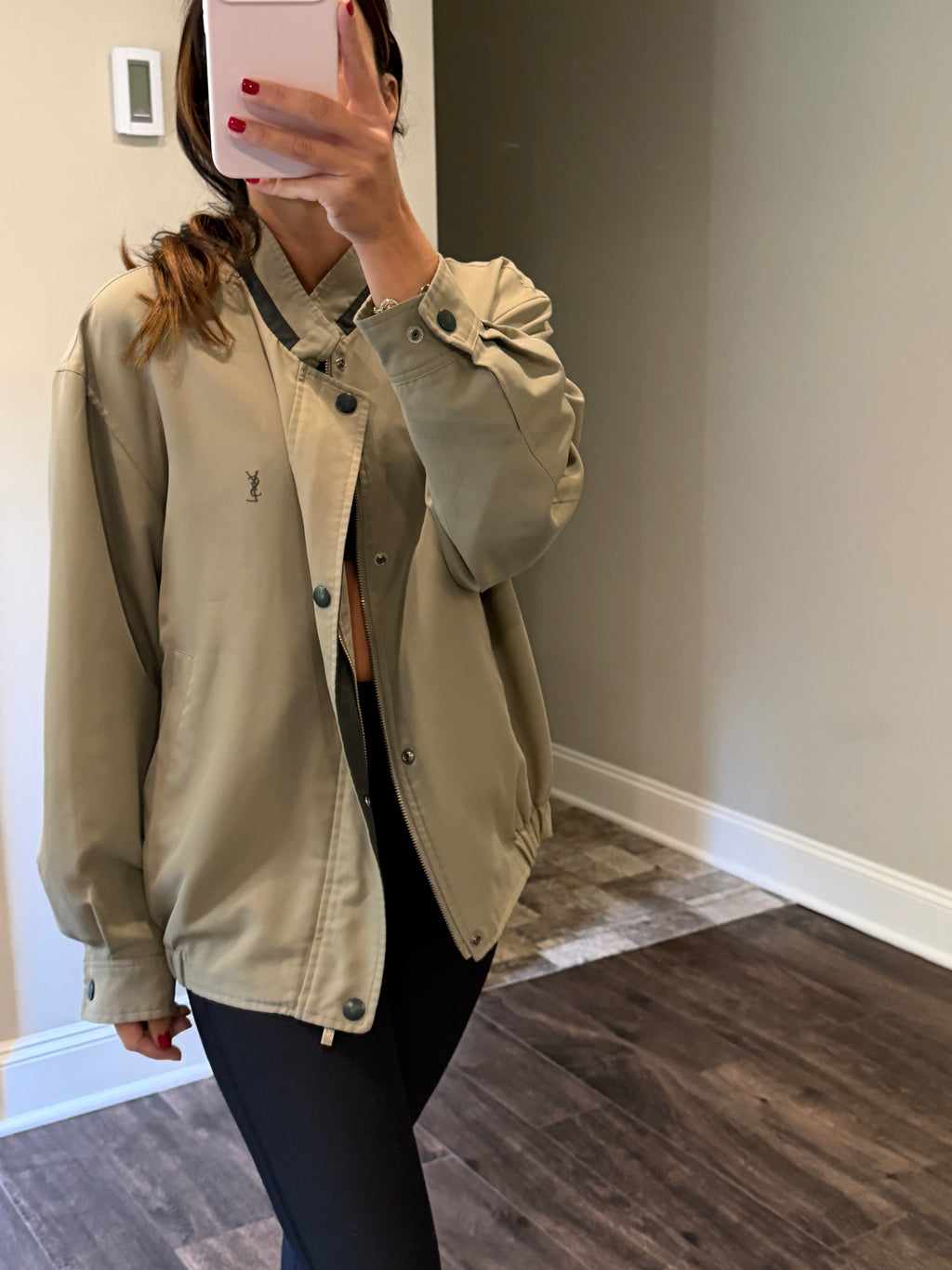 Yves Saint Laurent Vintage YSL Light Khaki Windbreaker Bomber Jacket Size 100 DAMAGED