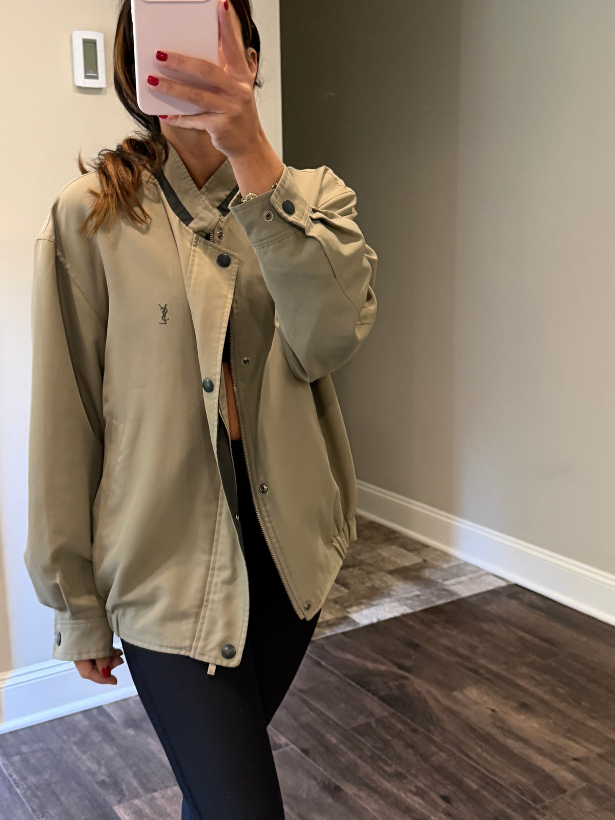 Yves Saint Laurent Vintage YSL Light Khaki Windbreaker Bomber Jacket Size 100 DAMAGED