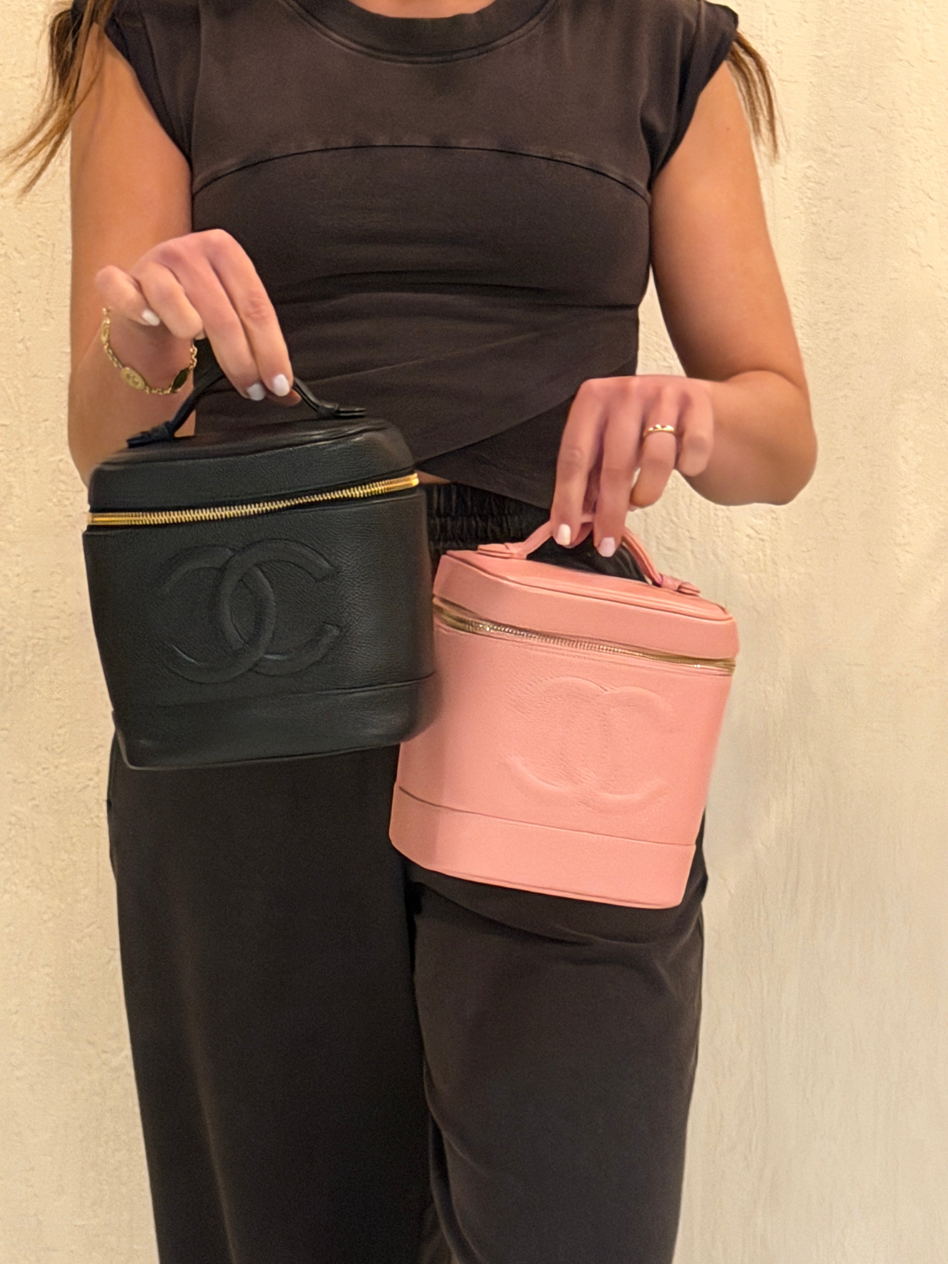 Chanel Pink Quilted Leather Vanity Top Handle Case Gold Hardware Collector Piece Rare
