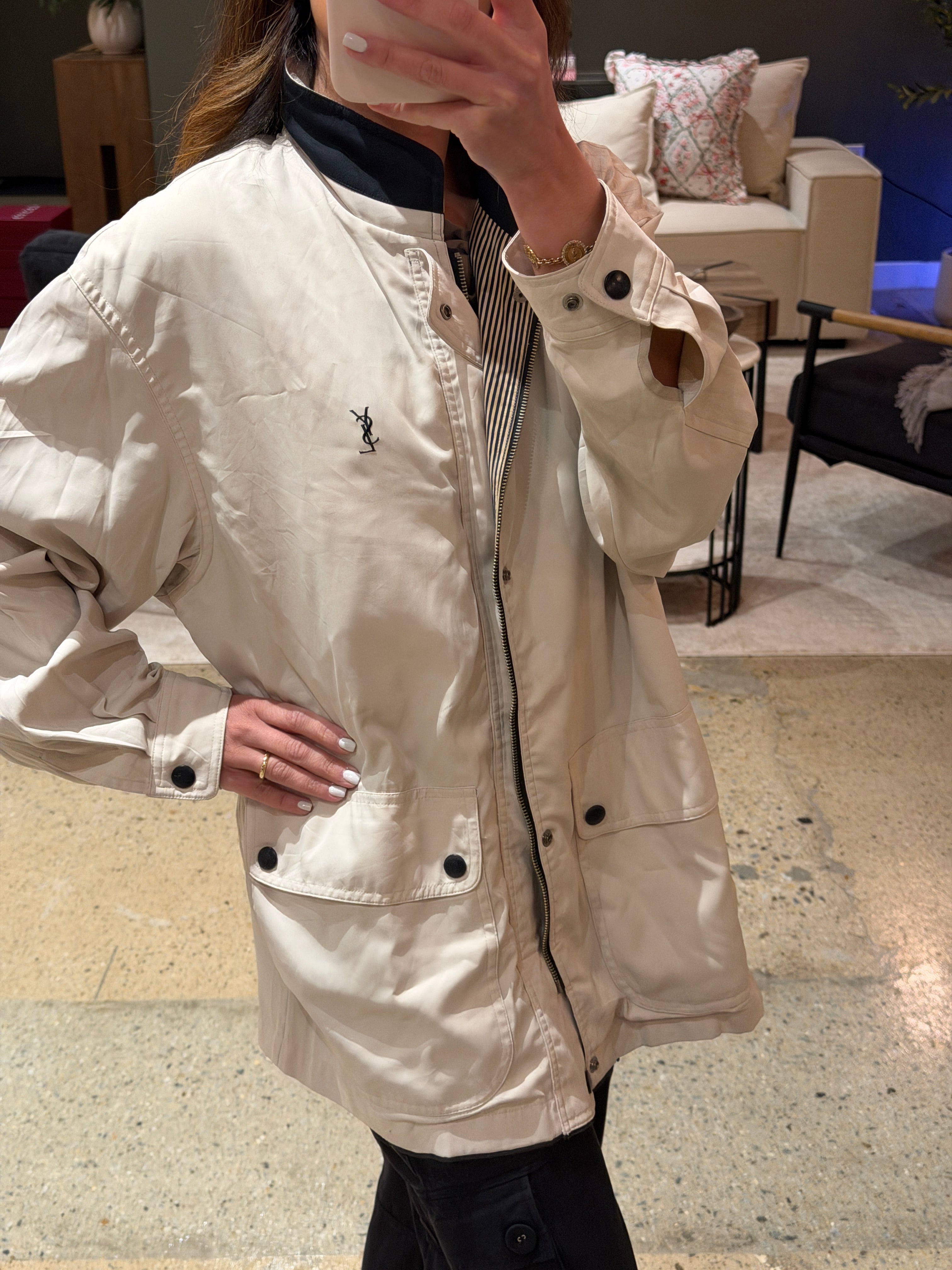 Saint Laurent Off White Double Pocket Windbreaker Jacket w/ Hood