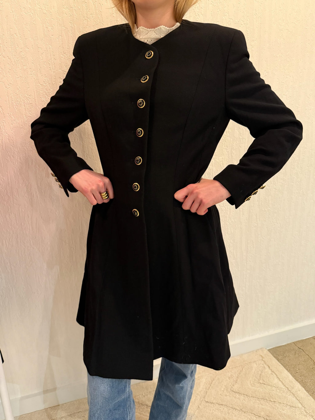 Escada by Margaretha Ley Black Wool Coat Jacket Small Longline Classic
