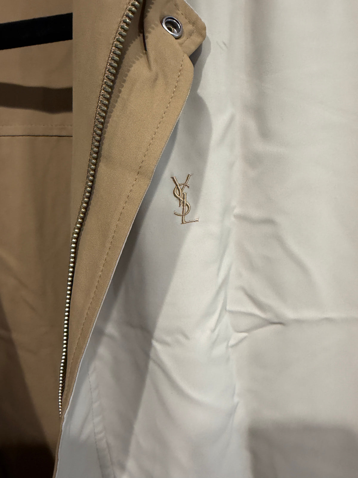 Yves Saint Laurent Vintage YSL Reversible Khaki Beige Windbreaker Bomber Jacket Size 100