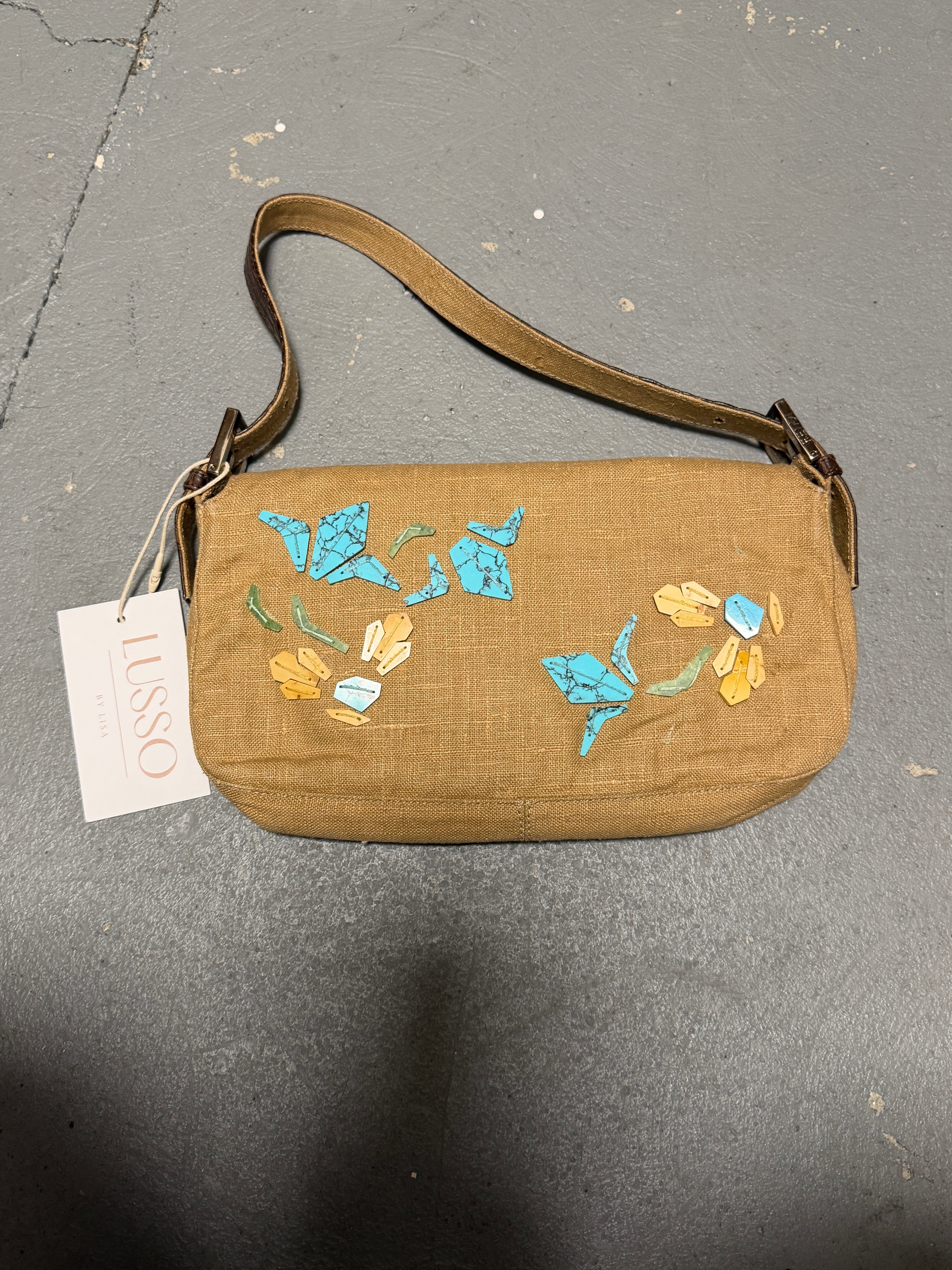 Fendi Embellished canvas baguette