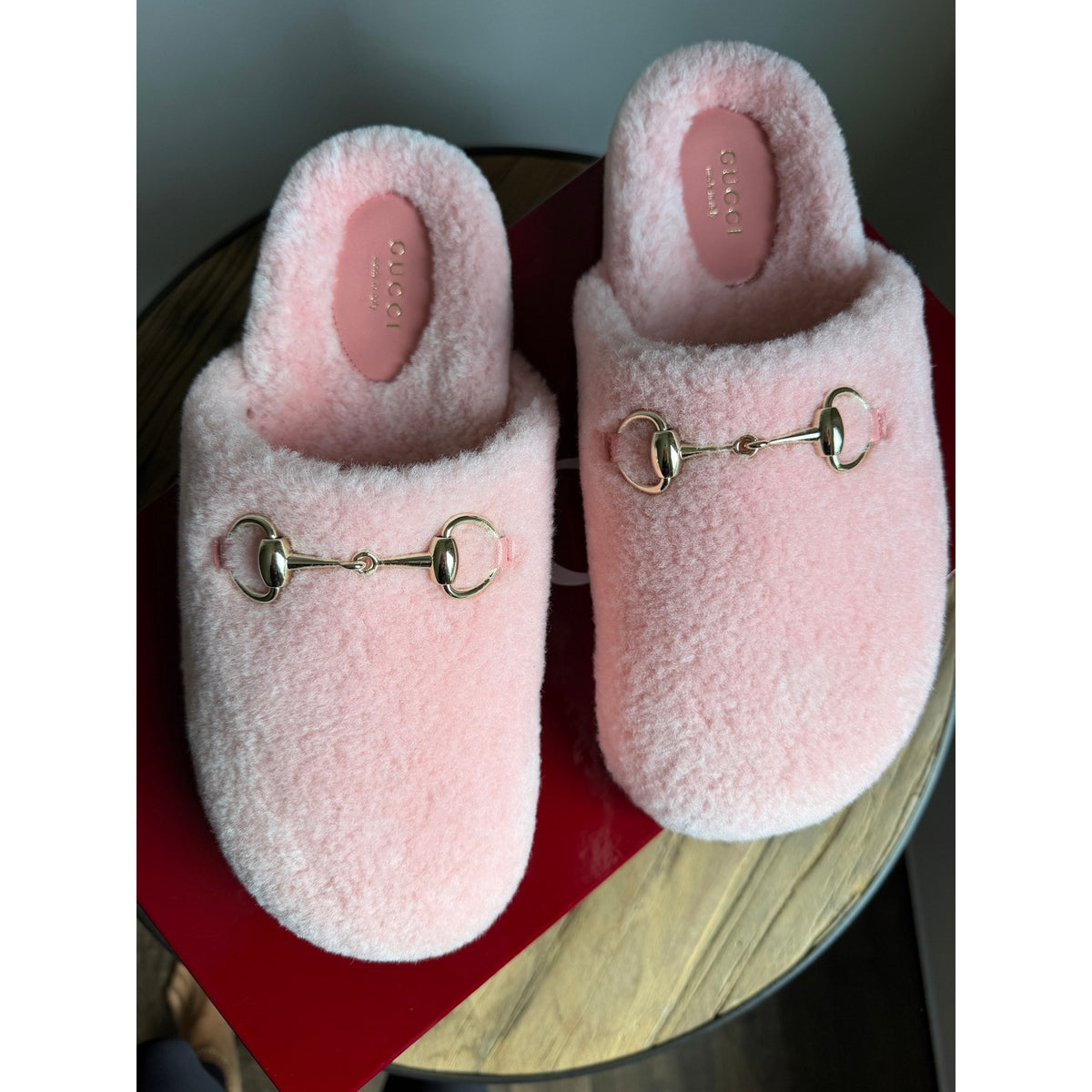 Gucci Horsebit Merino Wool Pink Mules Flat Slides Women’s Shoes Size 37