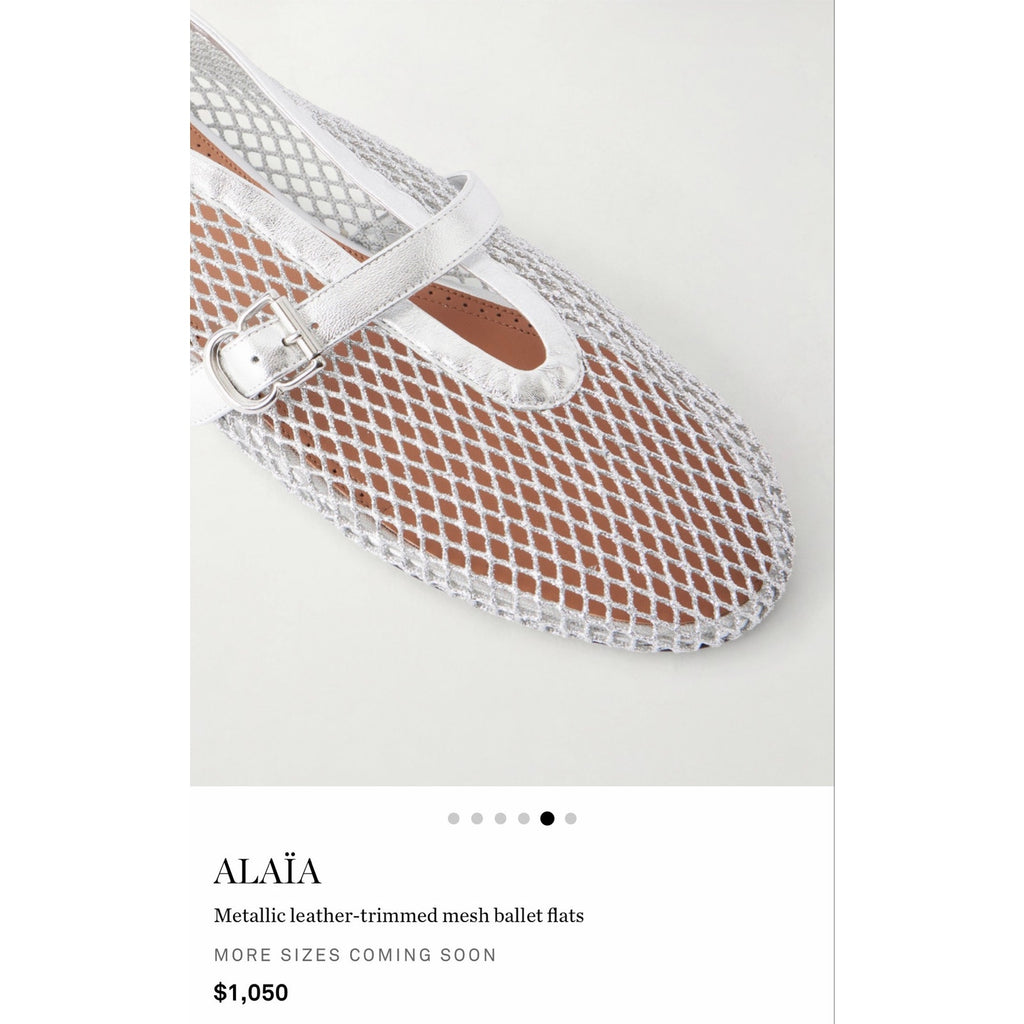 Alaia Metallic Fishnet Mary Jane Flats Silver Argent Size 37 Brand New in Box