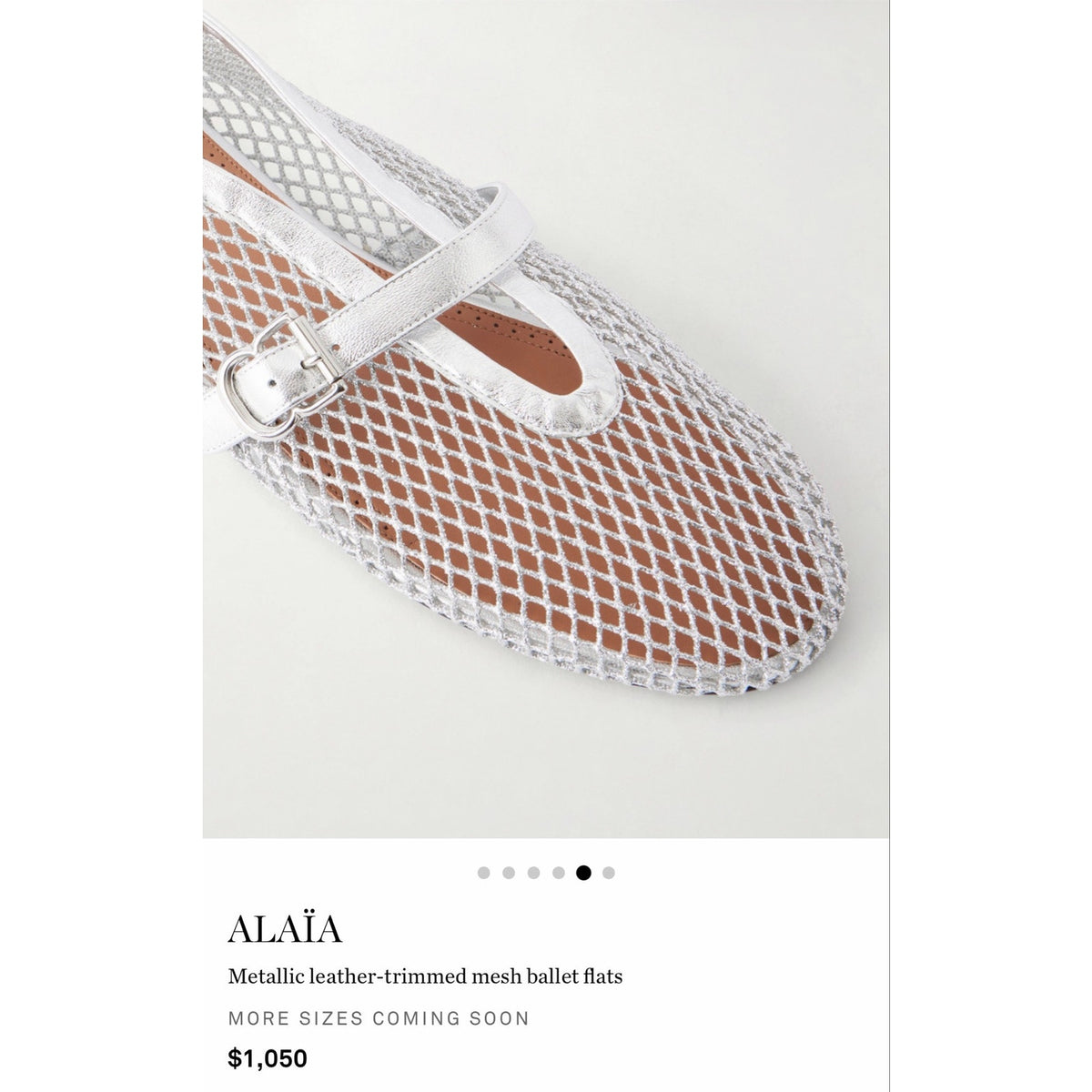 Alaia Metallic Fishnet Mary Jane Flats Silver Argent Size 37 Brand New in Box