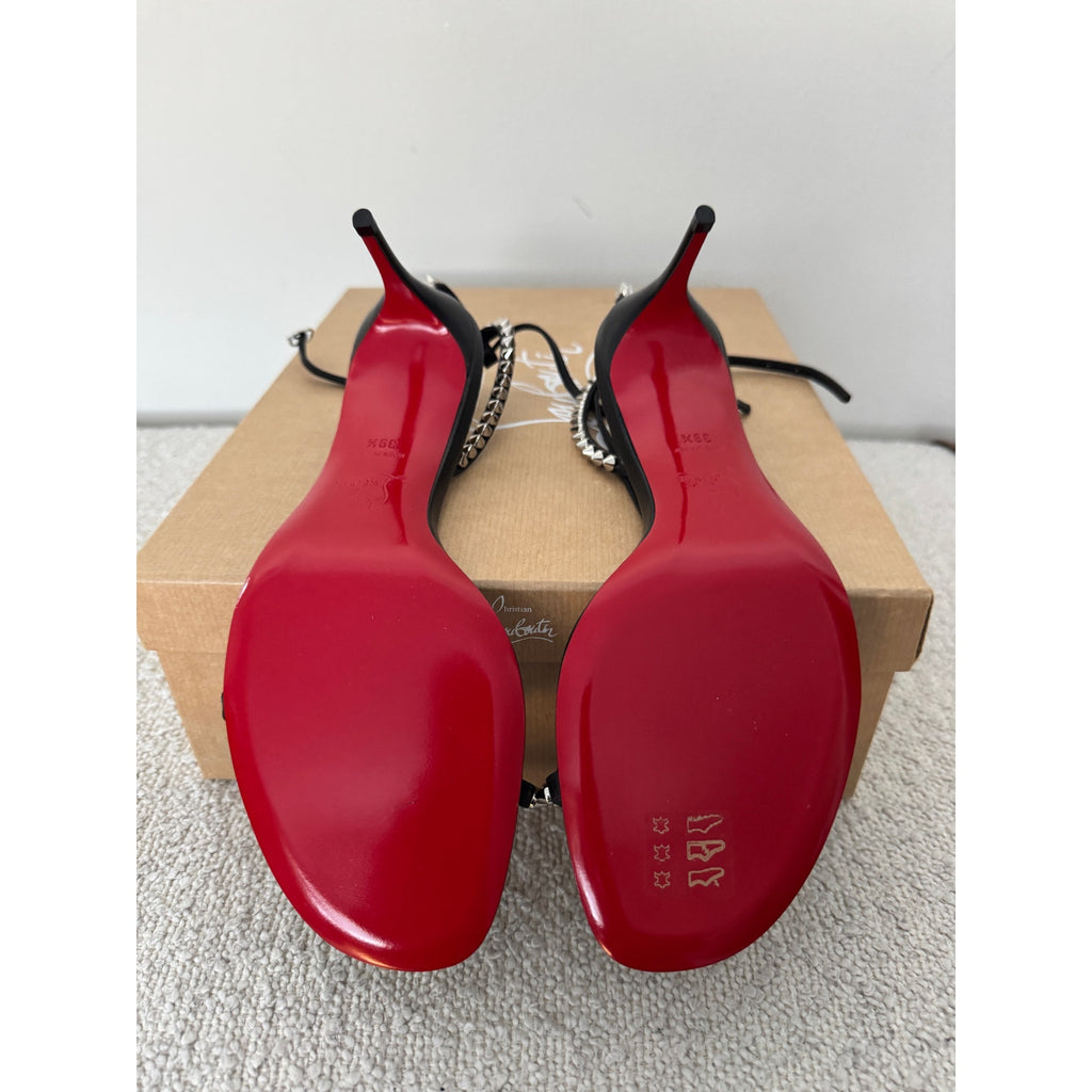 Christian Louboutin So Me 70mm Spike Heels Black Red Sole Sandals Size 39.5 BNIB