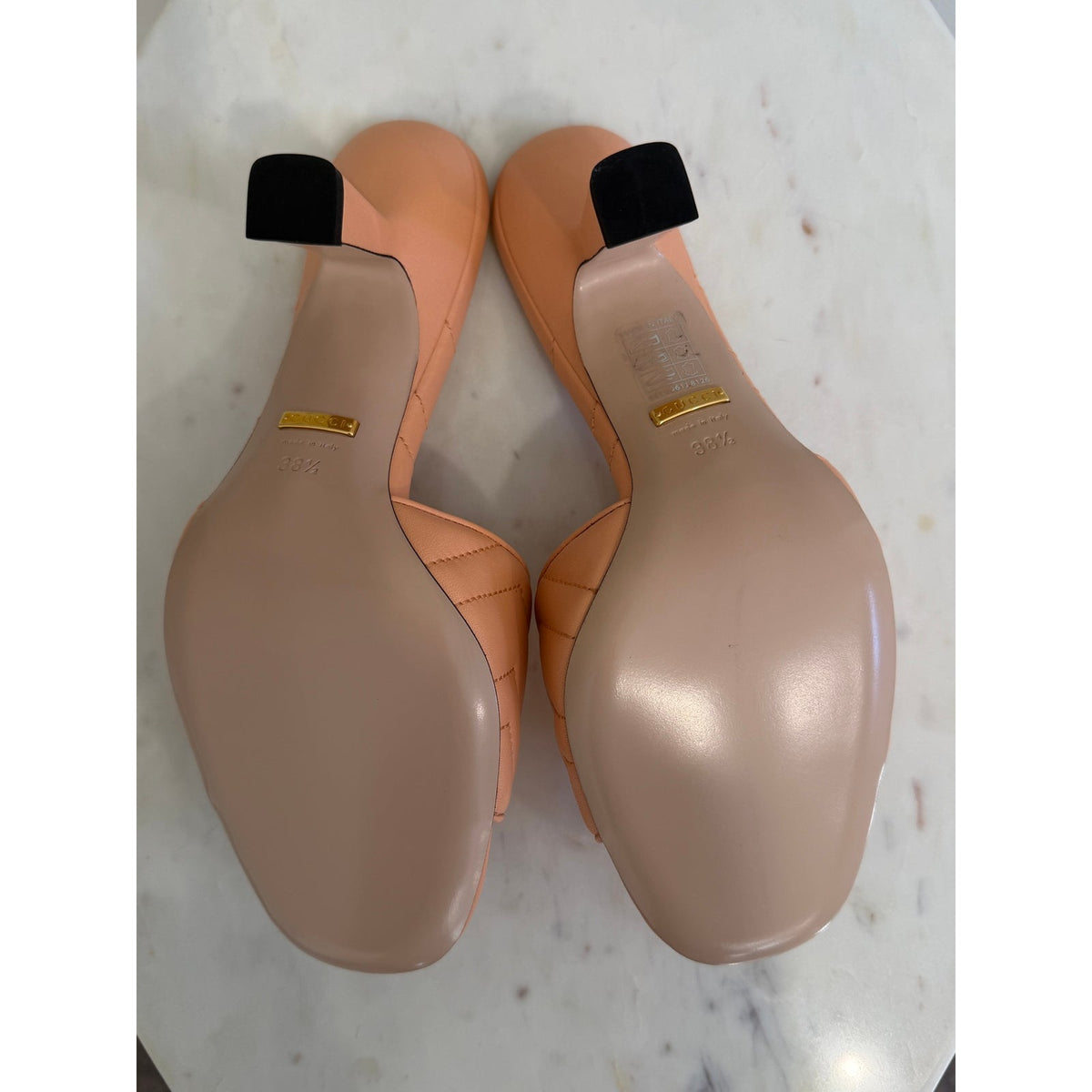 Gucci GG Marmont Matelassé Pink Leather Mule Sandals Size 38.5 New in Box