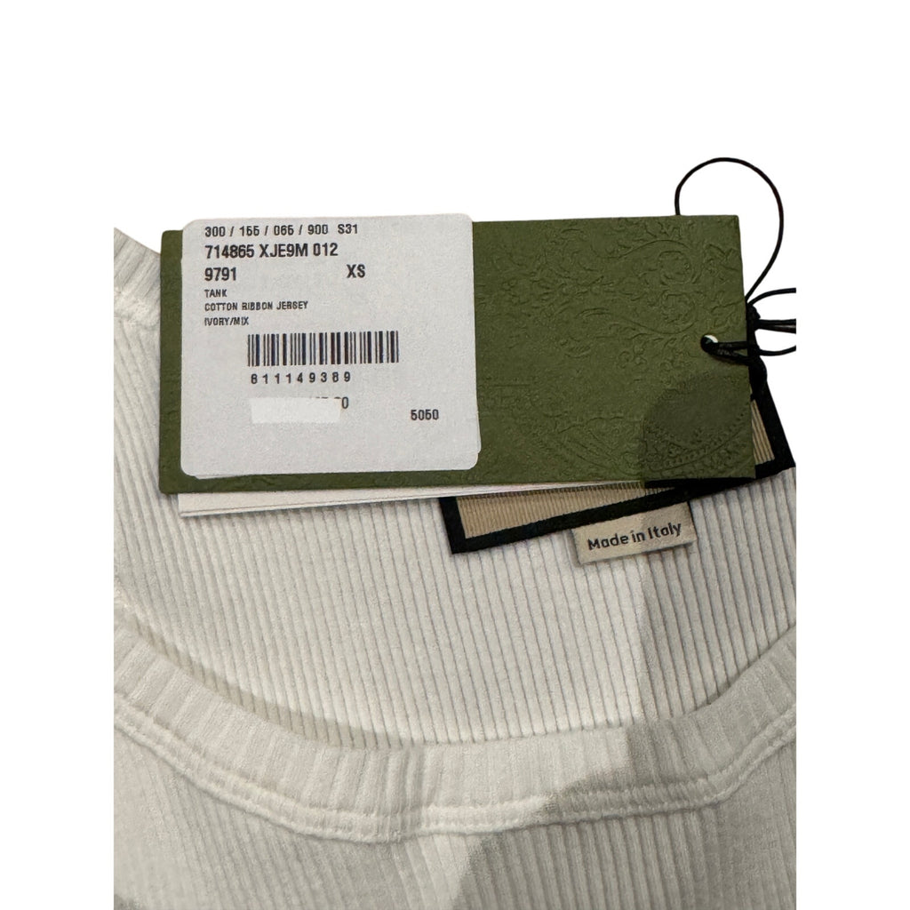 GUCCI Logo-Patch Ribbed Cotton Tank Top Size XSmall