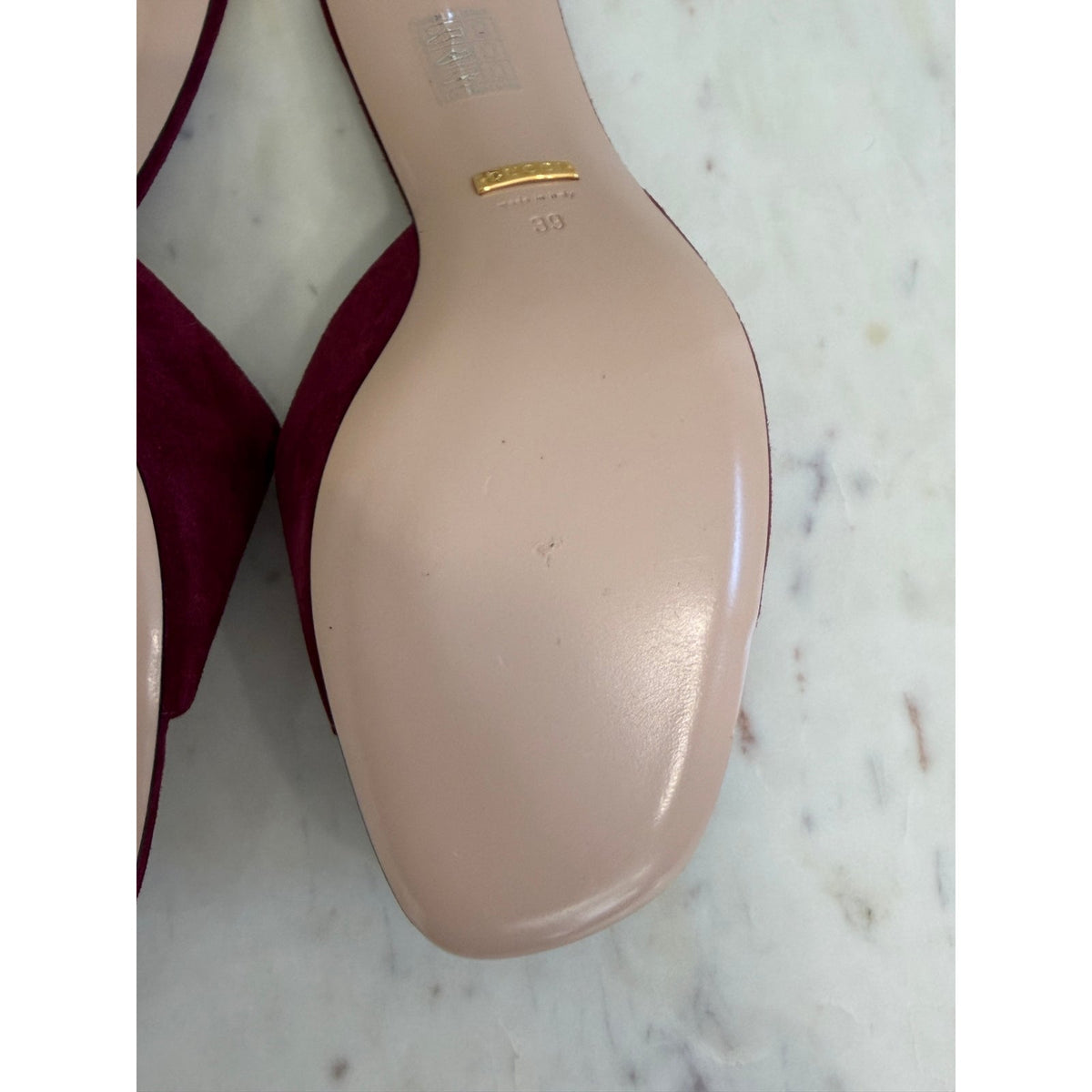 Gucci Blondie Interlocking G 70mm Burgundy Suede Sandals Size 39 New in Box