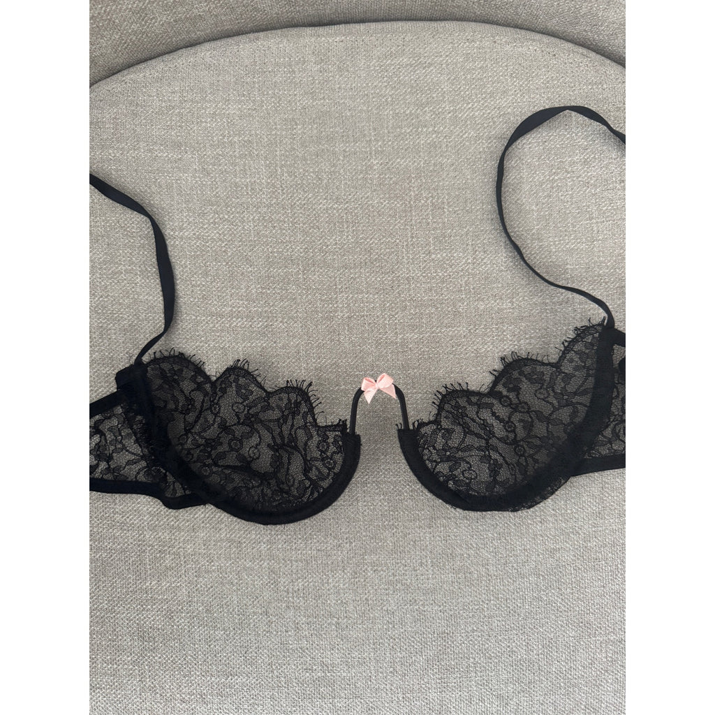 GUCCI Floral Lace Balconette Bra Female Black Size Medium