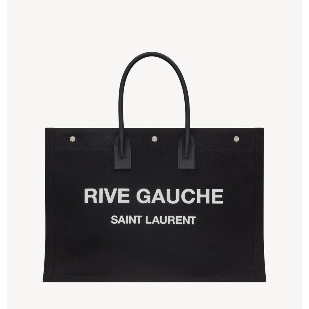 Saint Laurent Rive Gauche Large Black Canvas Tote Bag | 100% Leather Trim | NWT