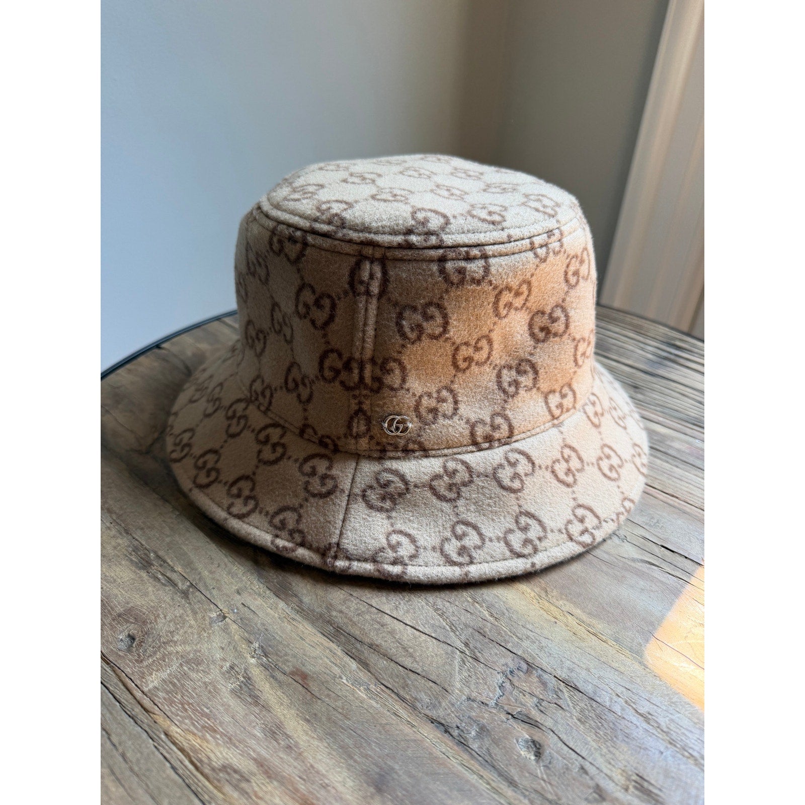 Gucci GG Wool Bucket Hat Beige Brown Double G Logo Size Small S $795