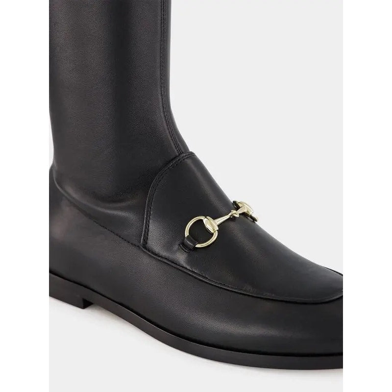 Gucci Jordaan Leather Knee High Boots Black Lambskin Horsebit Size 38.5 BNIB