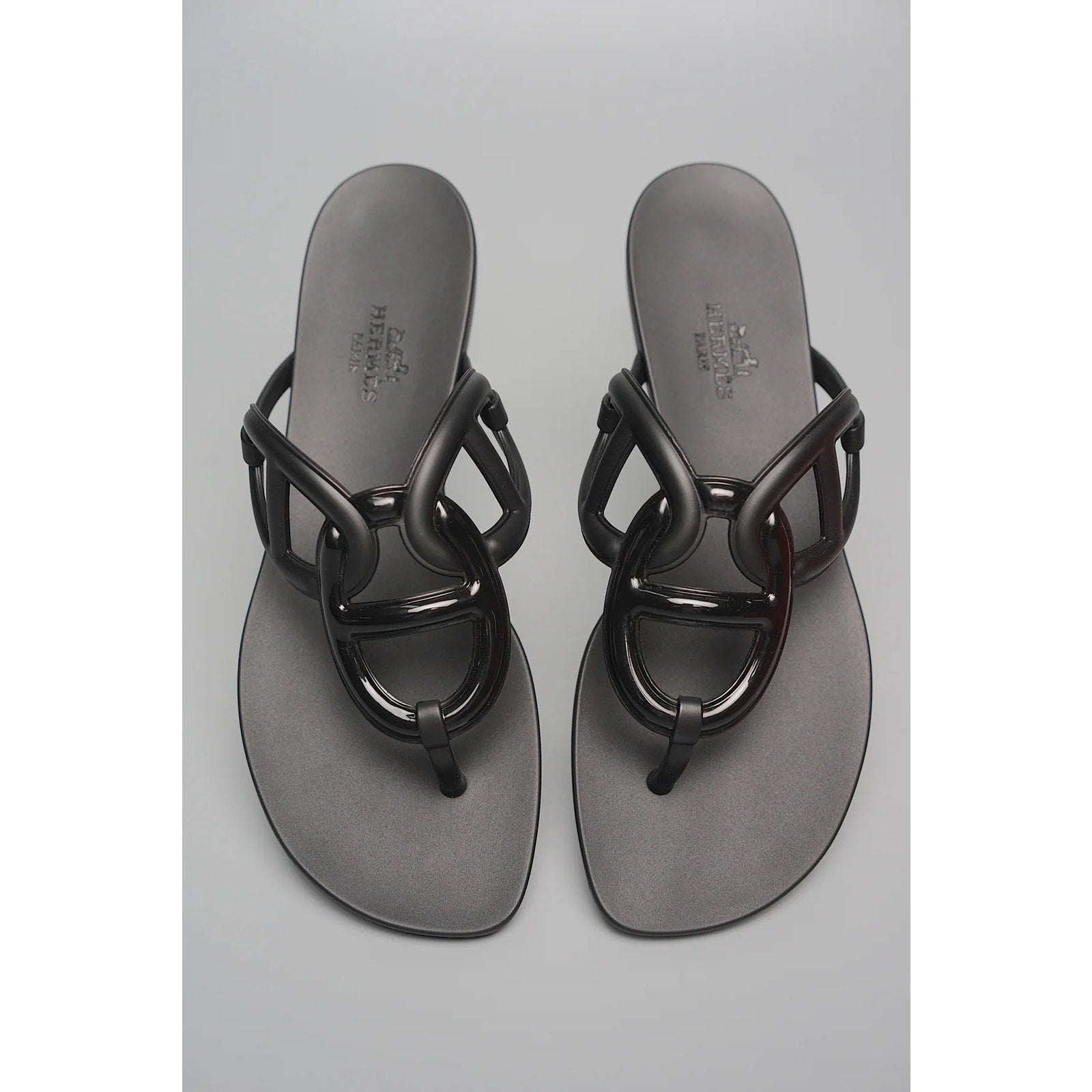 Hermès Egerie Rubber Sandals Black Size 37 New in Box Chain d’Ancre Italy