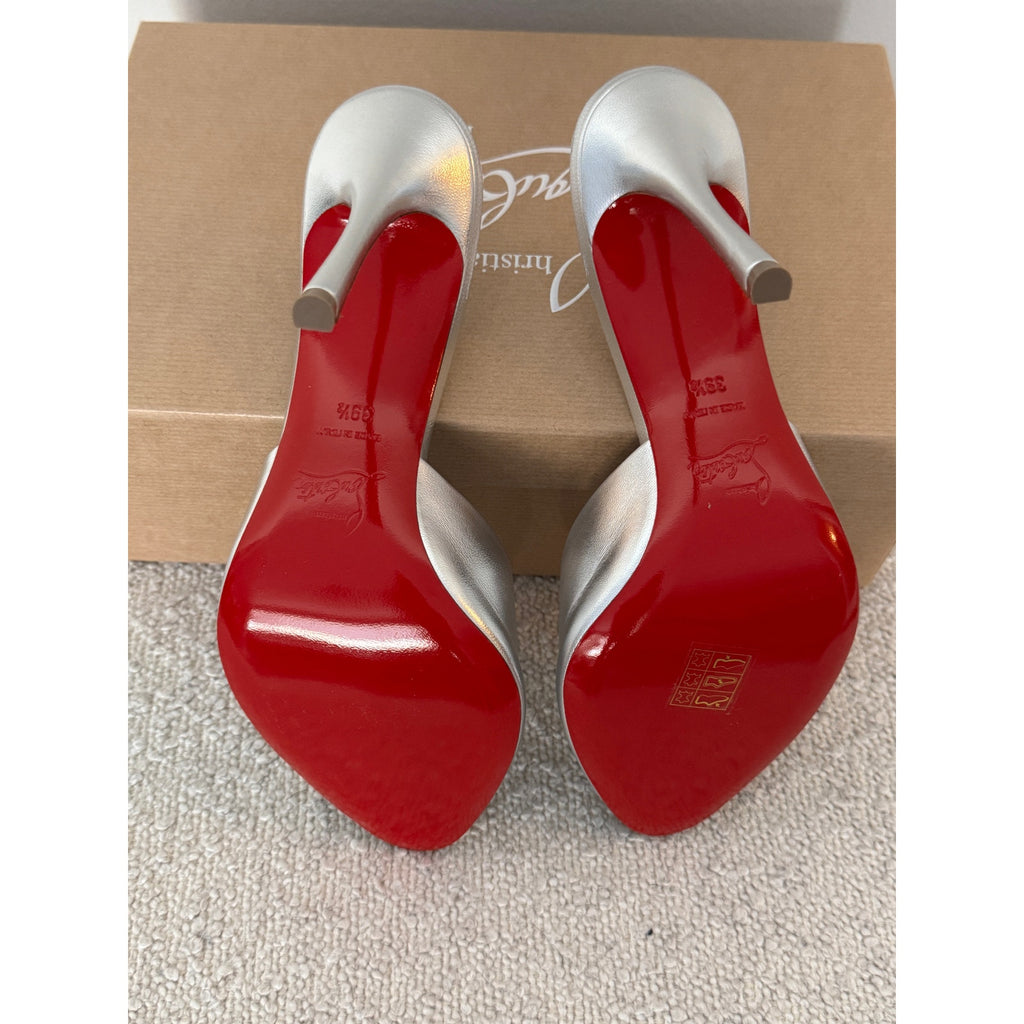 CHRISTIAN LOUBOUTIN 
100mm Me Dolly Metallic Slide Sandals - Silver BNIB