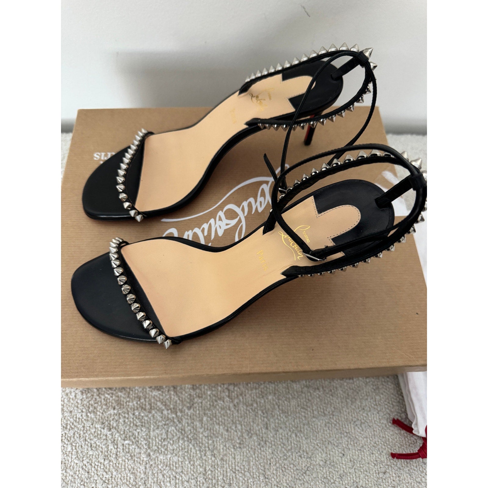 Christian Louboutin So Me 70mm Spike Heels Black | Red Sole Sandals Size 37 BNIB