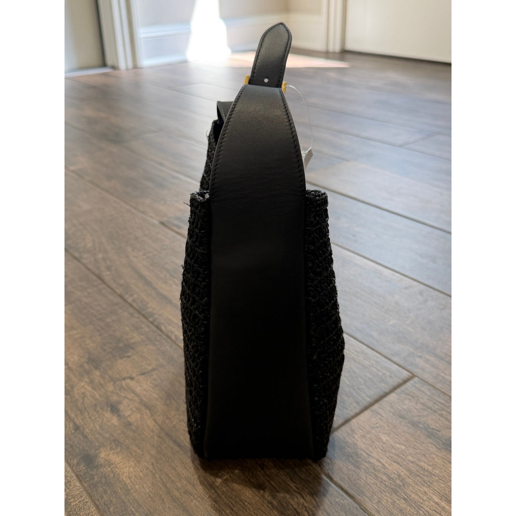 Saint Laurent Small Le 5 A 7 Hobo Crochet Leather Bag Black NWT