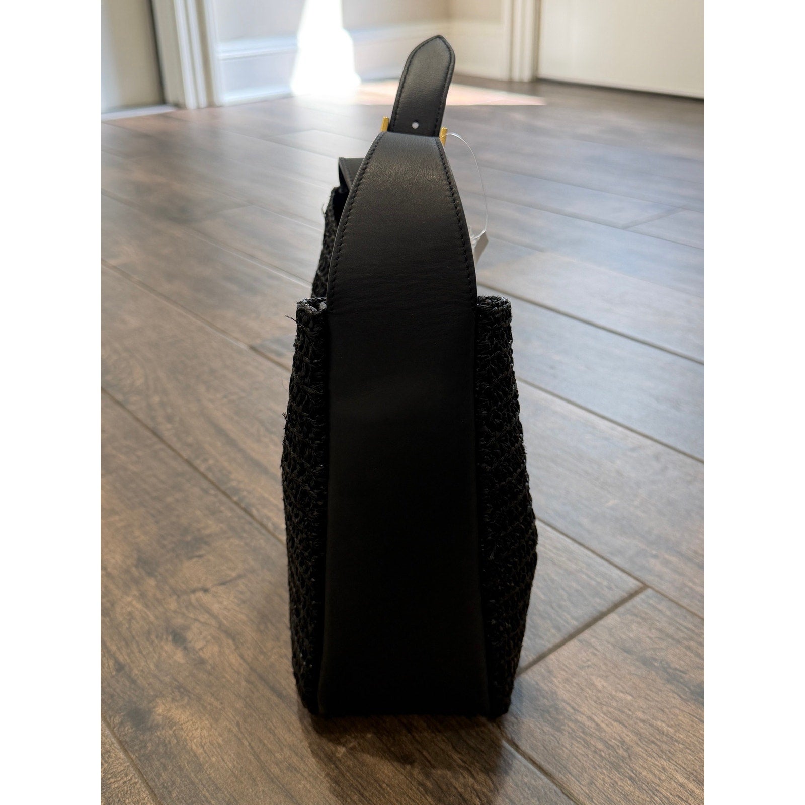 Saint Laurent Small Le 5 A 7 Hobo Crochet Leather Bag Black NWT