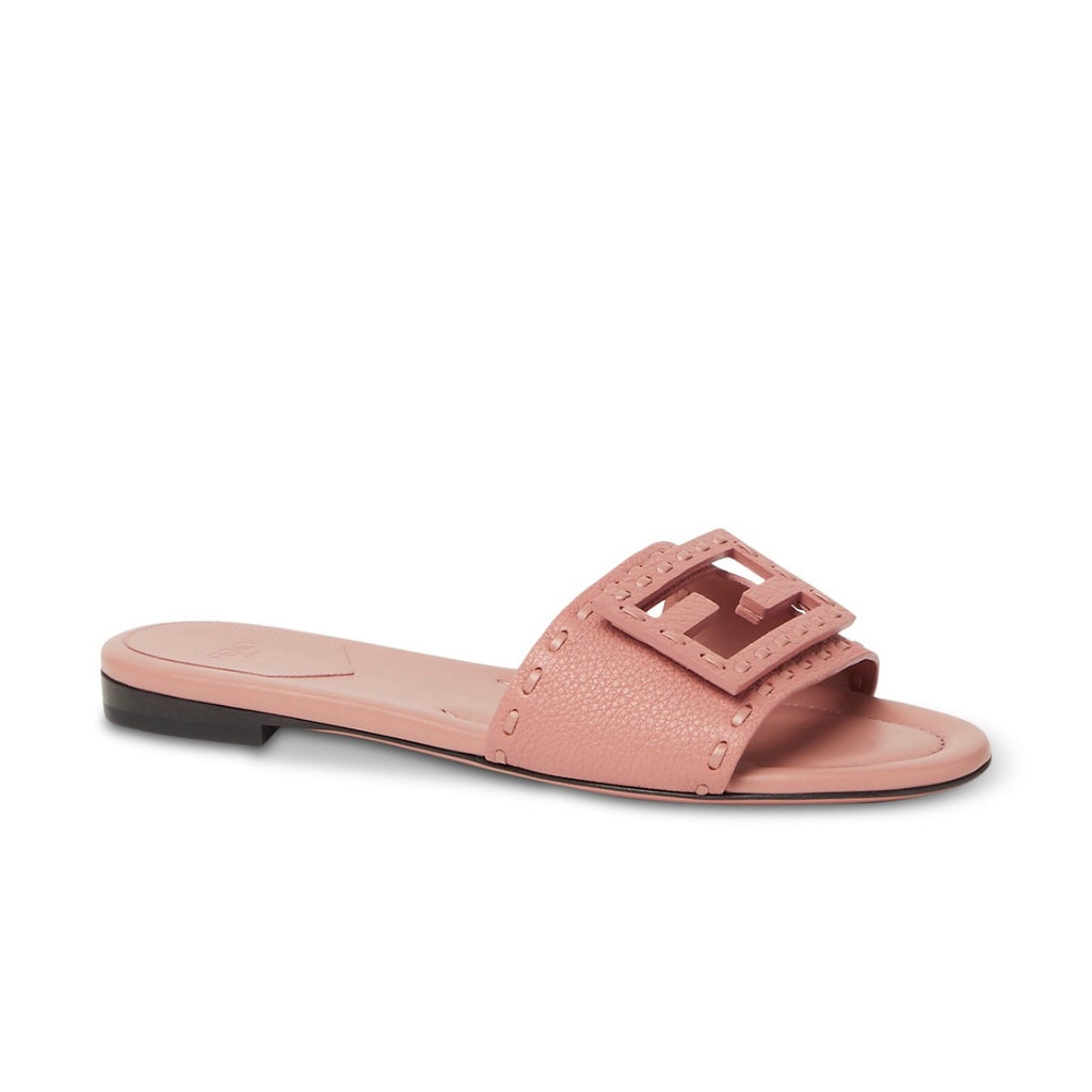 Fendi Women's FF Baguette Leather Selleria Slides BNIB Color is Makeup Size 37