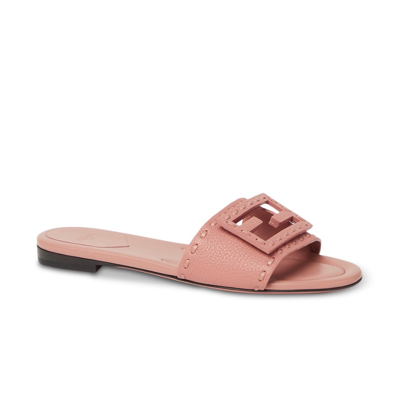 Fendi Women's FF Baguette Leather Selleria Slides BNIB Color is Makeup Size 37